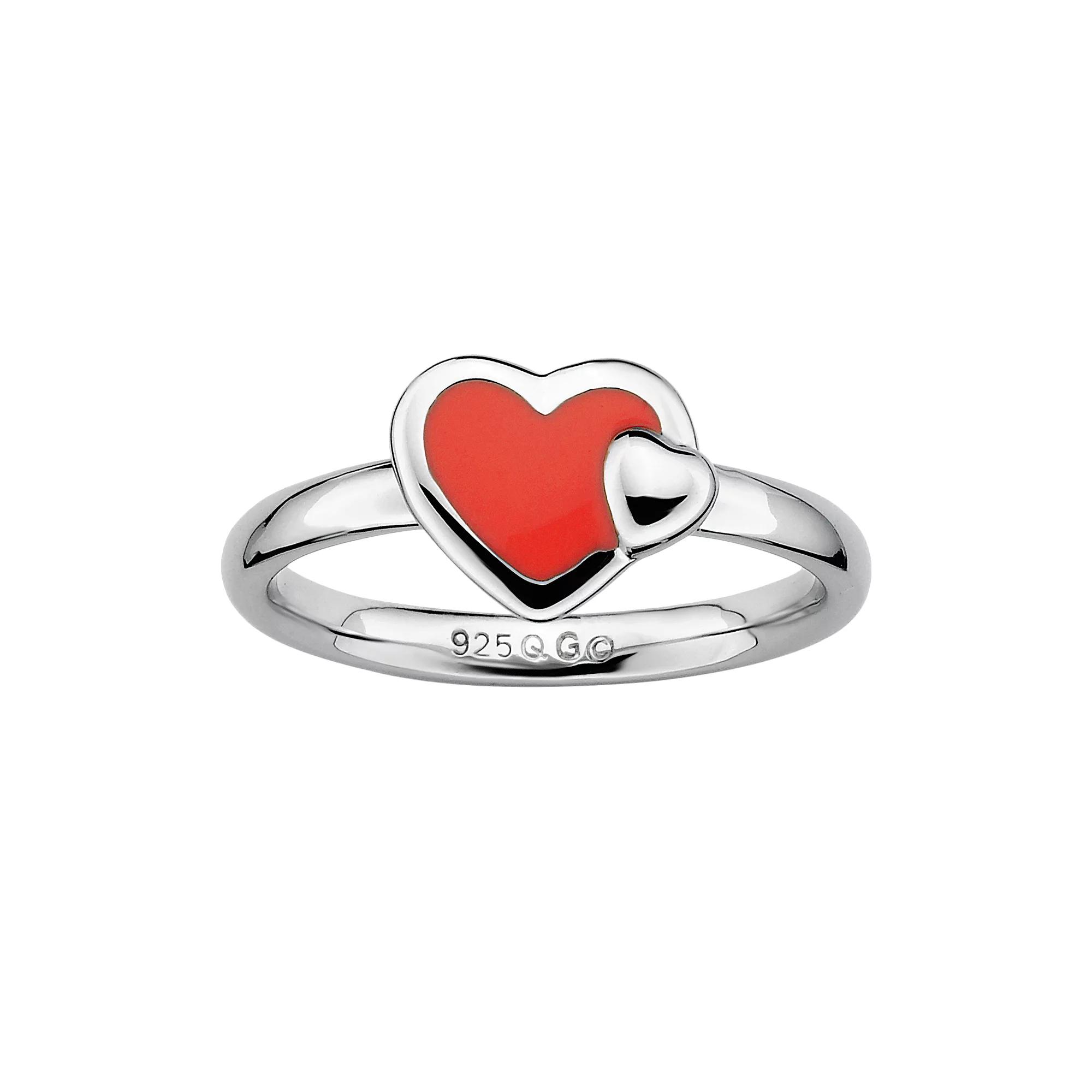 Stacks & Stones Sterling Silver Red Enamel Heart Stack Ring, Women's, Size: 6 Product Image