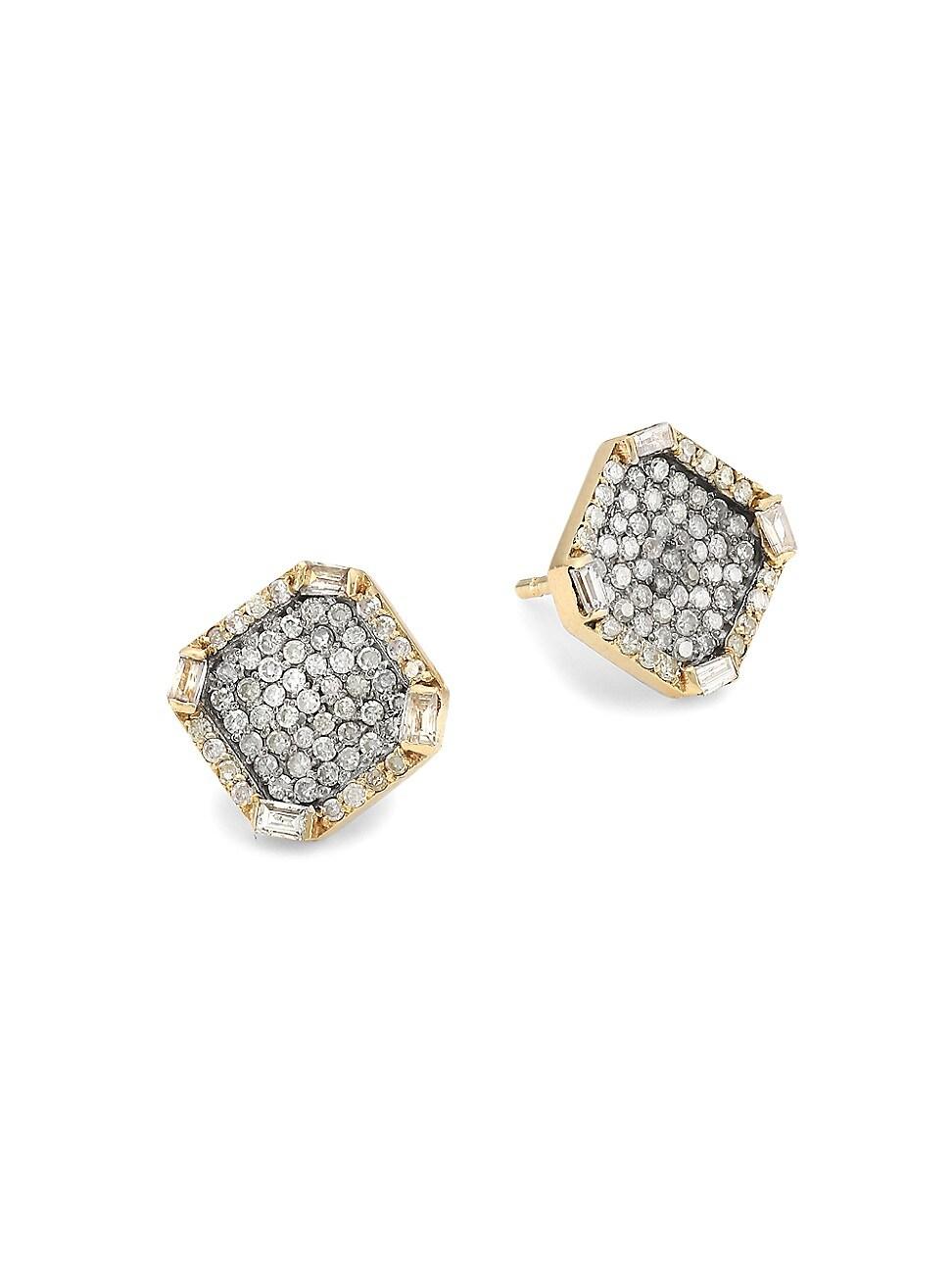Womens Two-Tone & Diamond Octagon Stud Earrings Product Image
