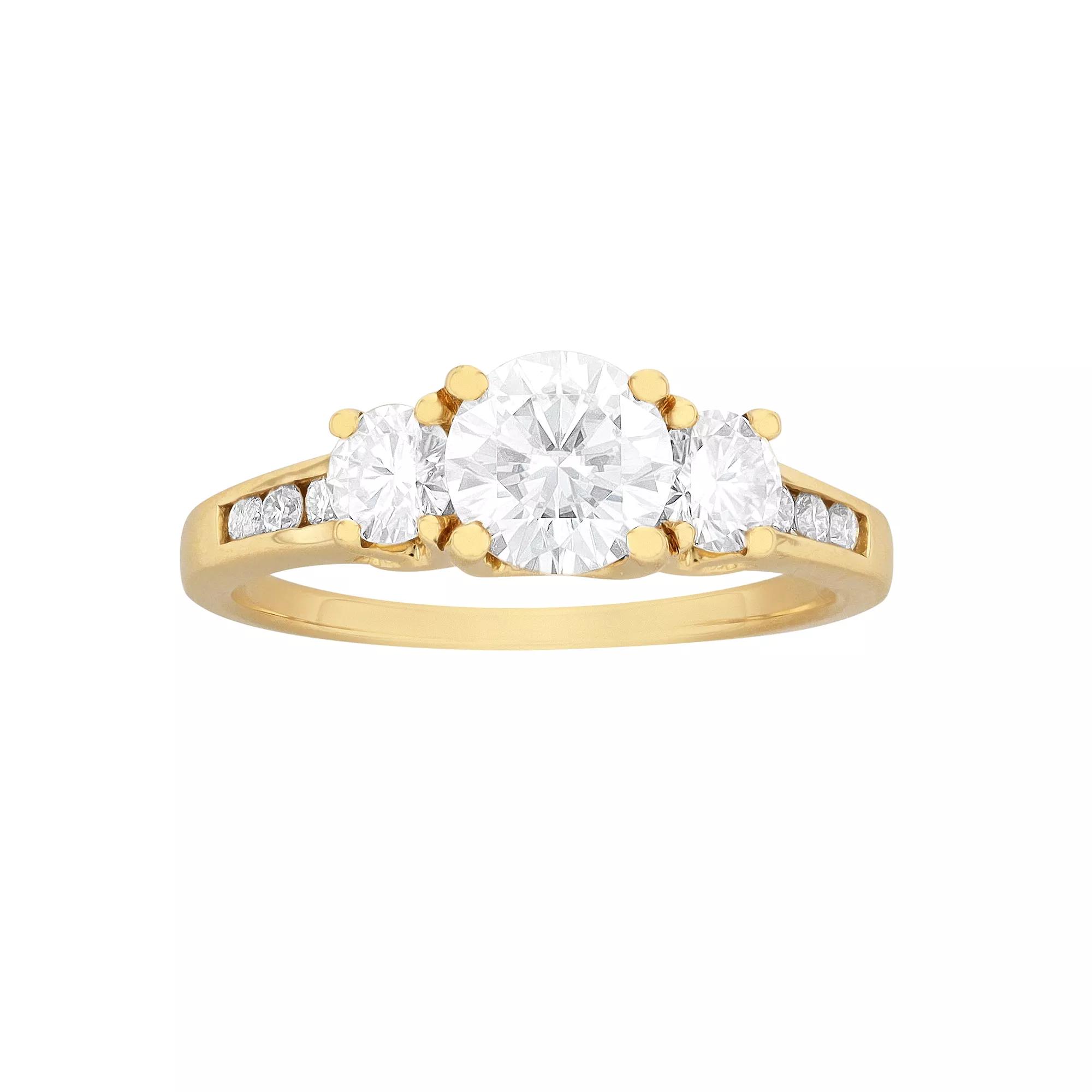 Radiant Fire 14k Gold 3-Stone Lab-Created Moissanite Engagement Ring, Womens Product Image