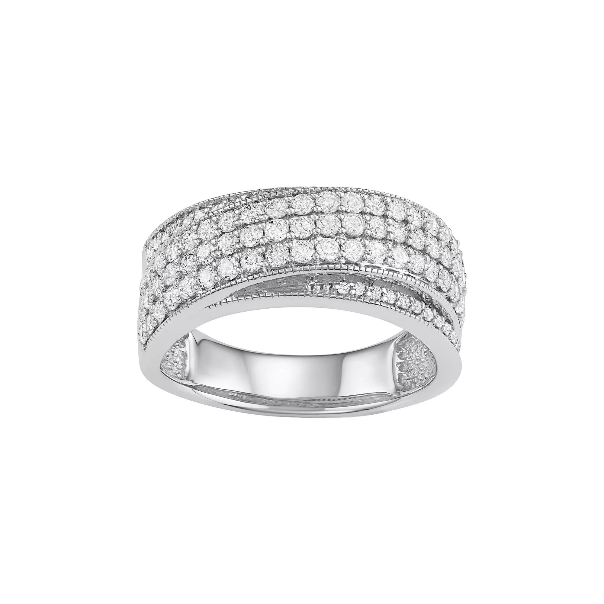 10k White Gold 1 Carat T.W. Diamond Multi Row Crossover Ring, Women's, Size: 8 Product Image
