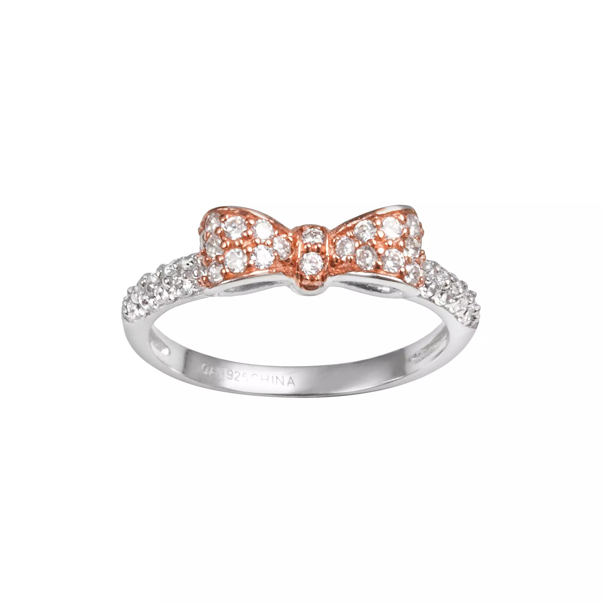Sophie Miller 14k Rose Gold Over Silver & Sterling Silver Cubic Zirconia Bow Ring, Women's,  Product Image