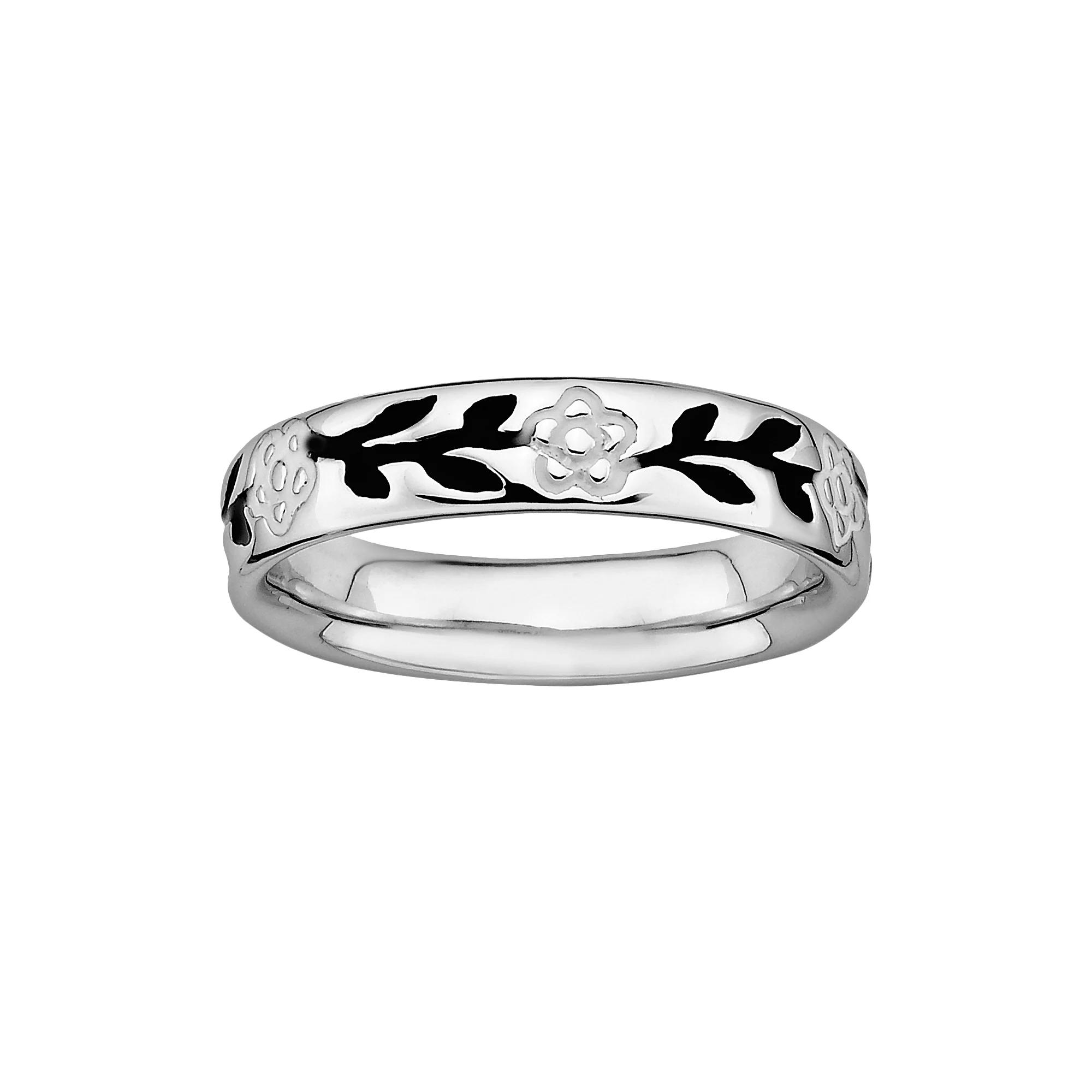 Stacks & Stones Sterling Silver Black & White Enamel Flower Stack Ring, Women's, Size: 9 Product Image