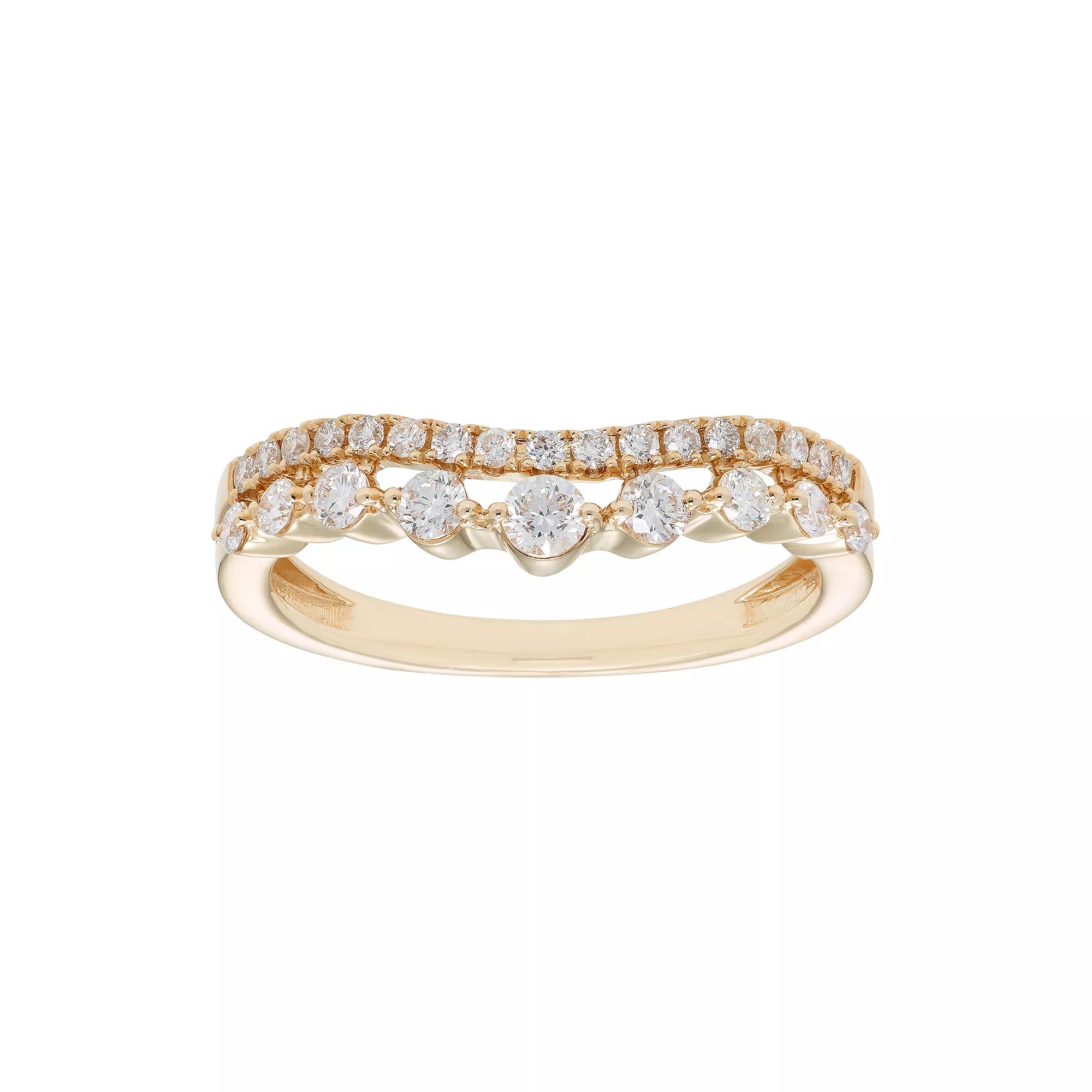 The Regal Collection 14k Gold 1/2 Carat IGL Certified Diamond Double Row Shadow Wedding Band, Women's, Size: 5, Yellow Product Image