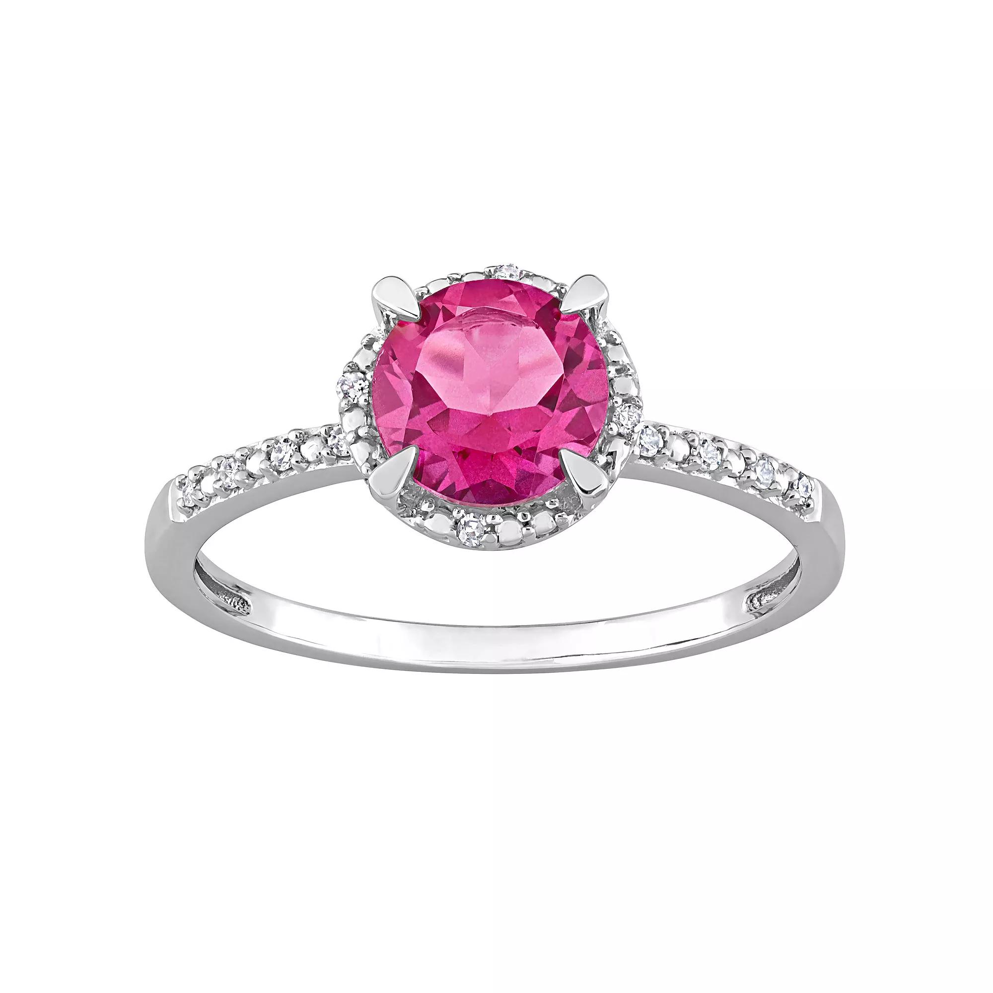 Stella Grace 10k White Gold Pink Topaz & Diamond Accent Halo Engagement Ring, Women's,  Product Image