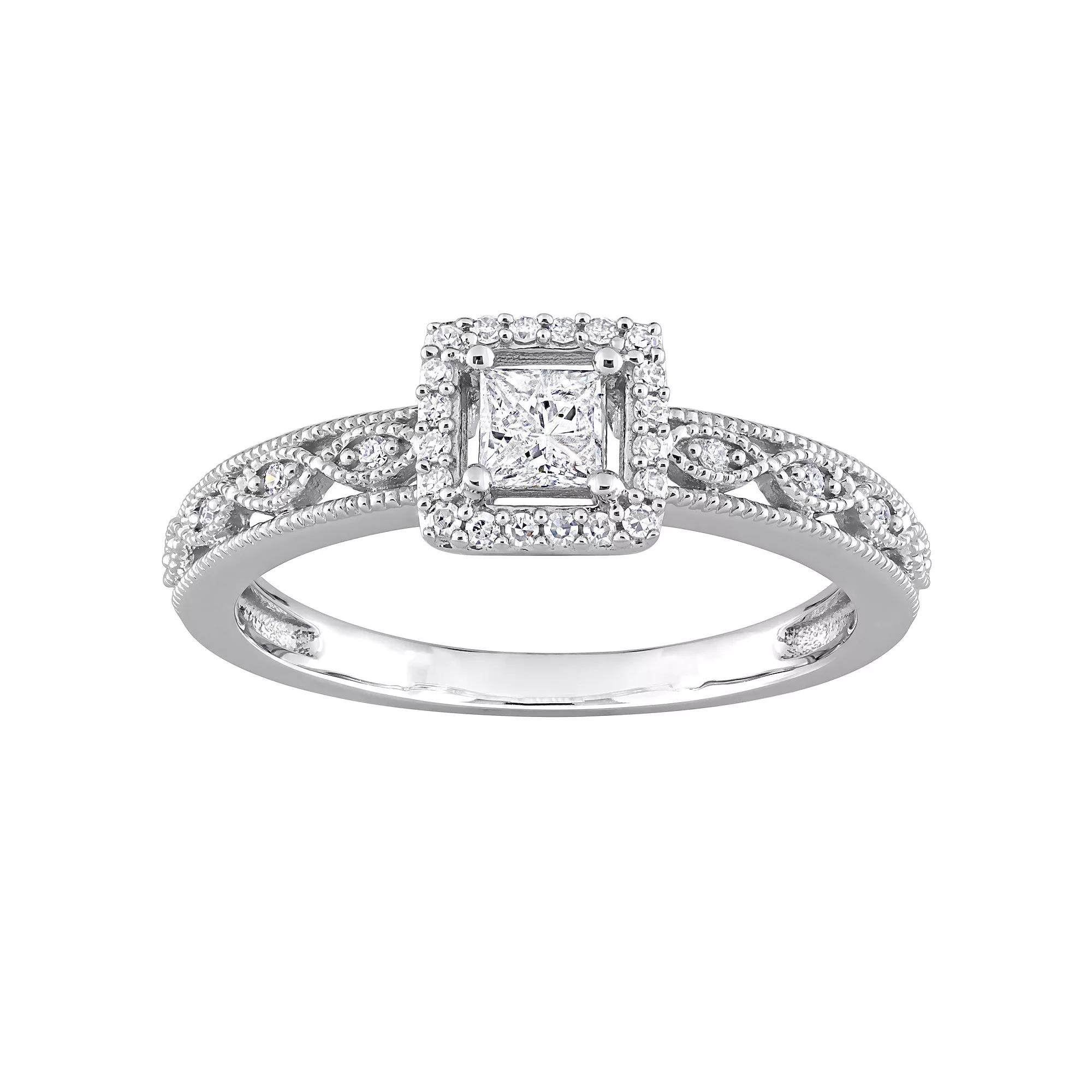 Stella Grace 10k White Gold 3/8 Carat T.W. Diamond Square Halo Engagement Ring, Women's, Size: 6 Product Image