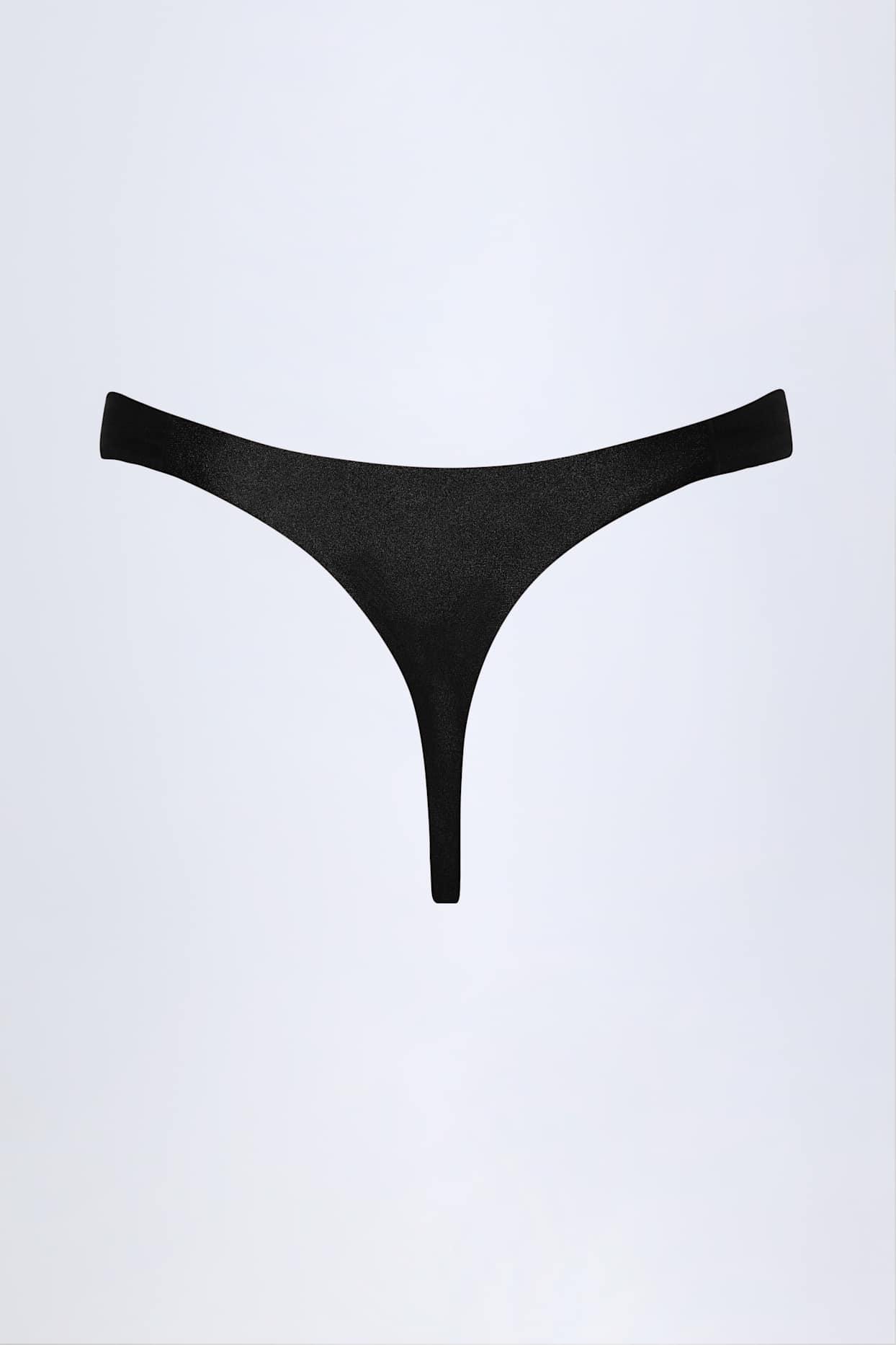 Hardware-Detail Thong Bikini Bottoms in Black Product Image