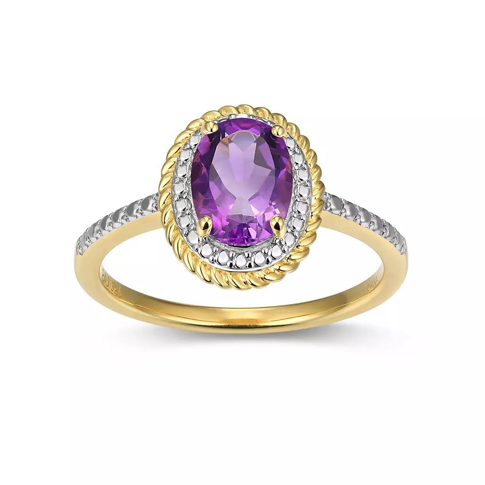 18k Gold Over Silver Gemstone & Diamond Accent Halo Ring, Women's, Size: 7, February Gen Purple Product Image