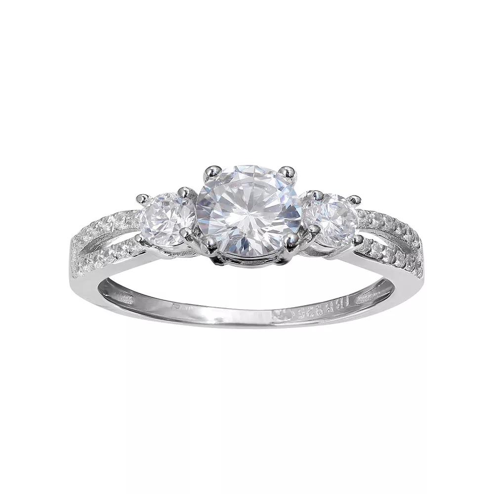 PRIMROSE Sterling Silver Cubic Zirconia 3-Stone Ring, Women's, Size: 9, Grey Product Image