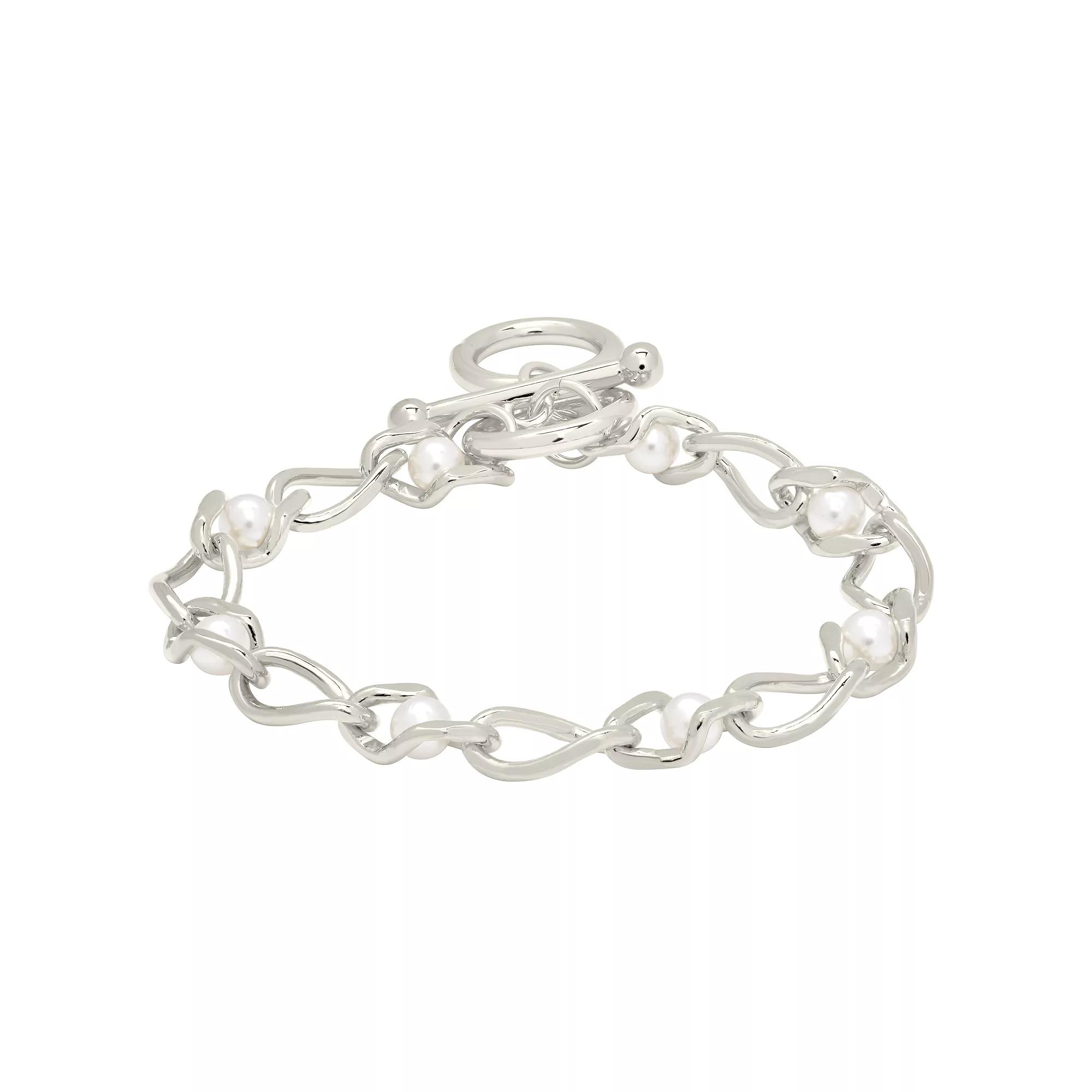 MC Collective Amedea Simulated Pearl Toggle Bracelet, Women's, Size: 7", Silver Product Image