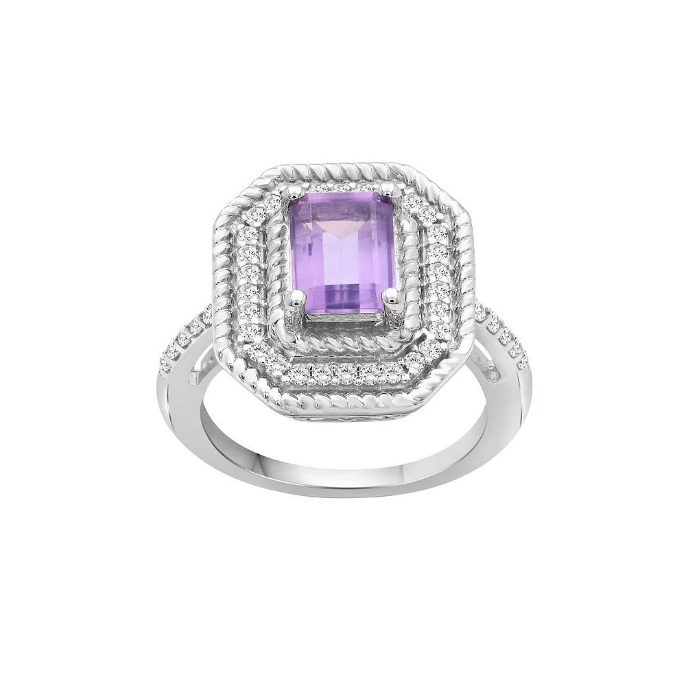 Jewelexcess Sterling Silver Amethyst & 1/3 Carat T.W. Diamond Halo Ring, Women's, Size: 5 Product Image