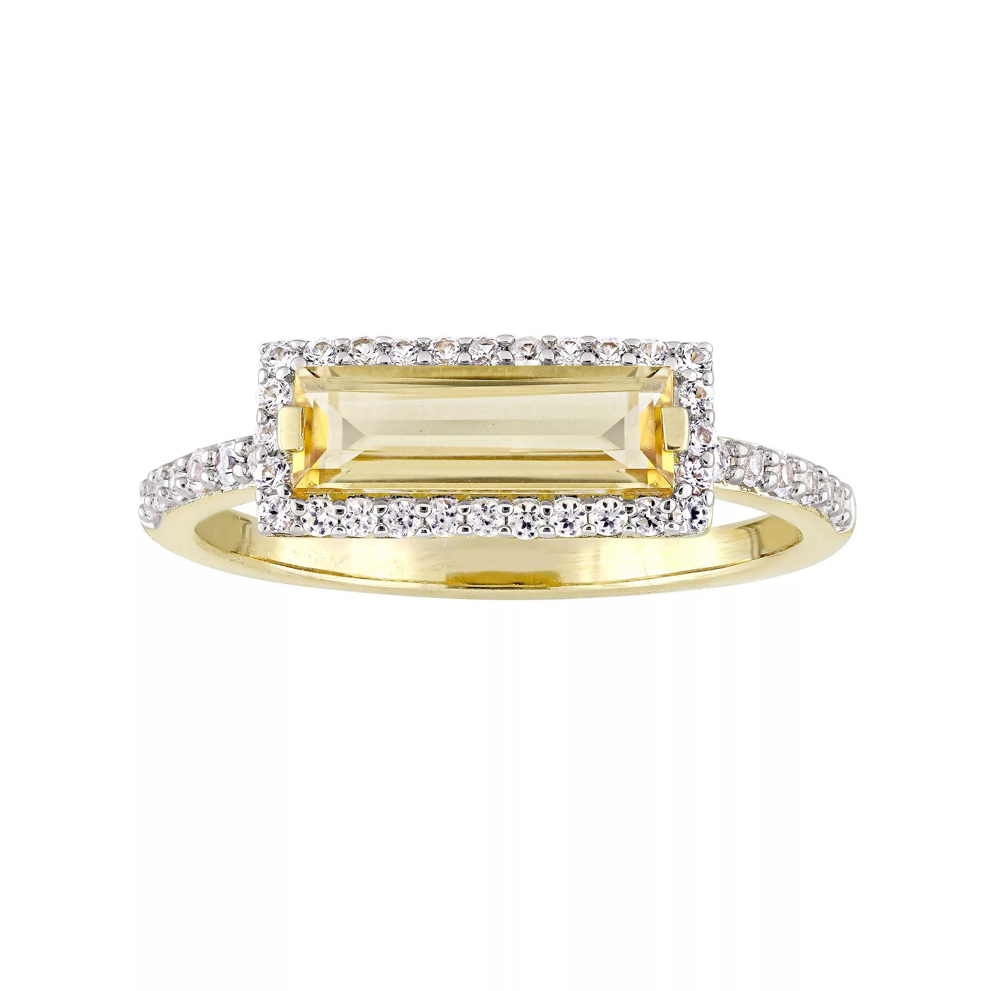 Stella Grace 18k Gold Over Silver Citrine & White Sapphire Halo Ring, Women's, Size: 5.50, Gold Tone Product Image