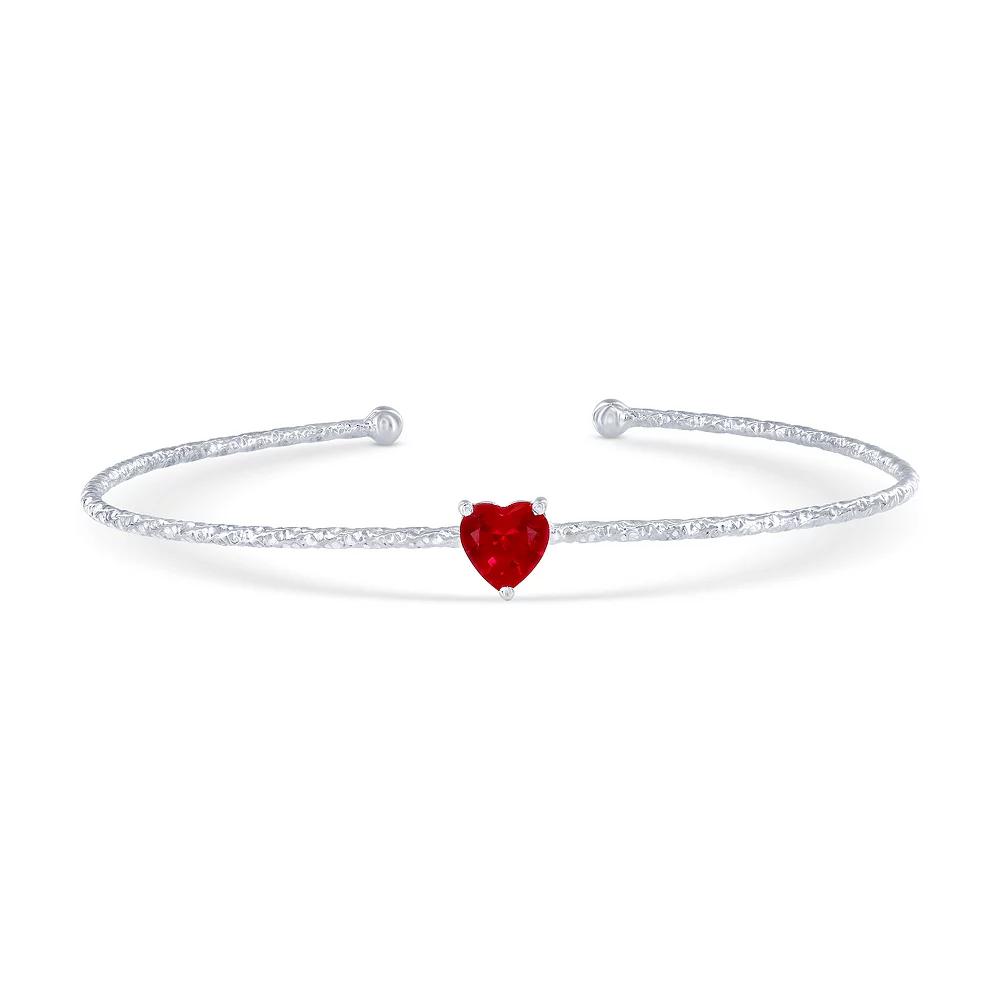 Argento Bella Sterling Silver Cubic Zirconia Birthstone Heart Bangle Bracelet, Women's, Size: 7", July Product Image
