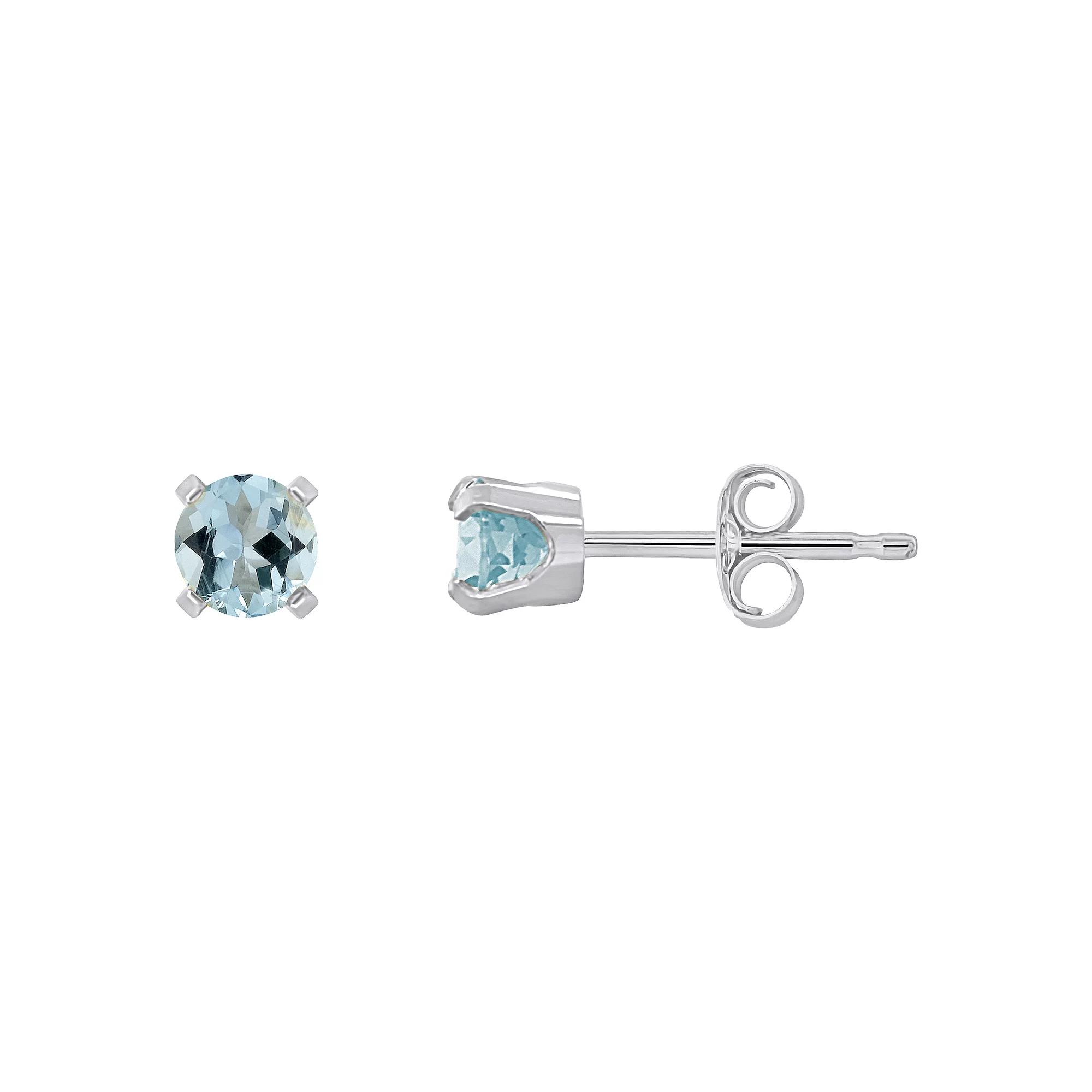 Celebration Gems 14k White Gold Round Gemstone Stud Earrings, Women's, Aquamarine Product Image