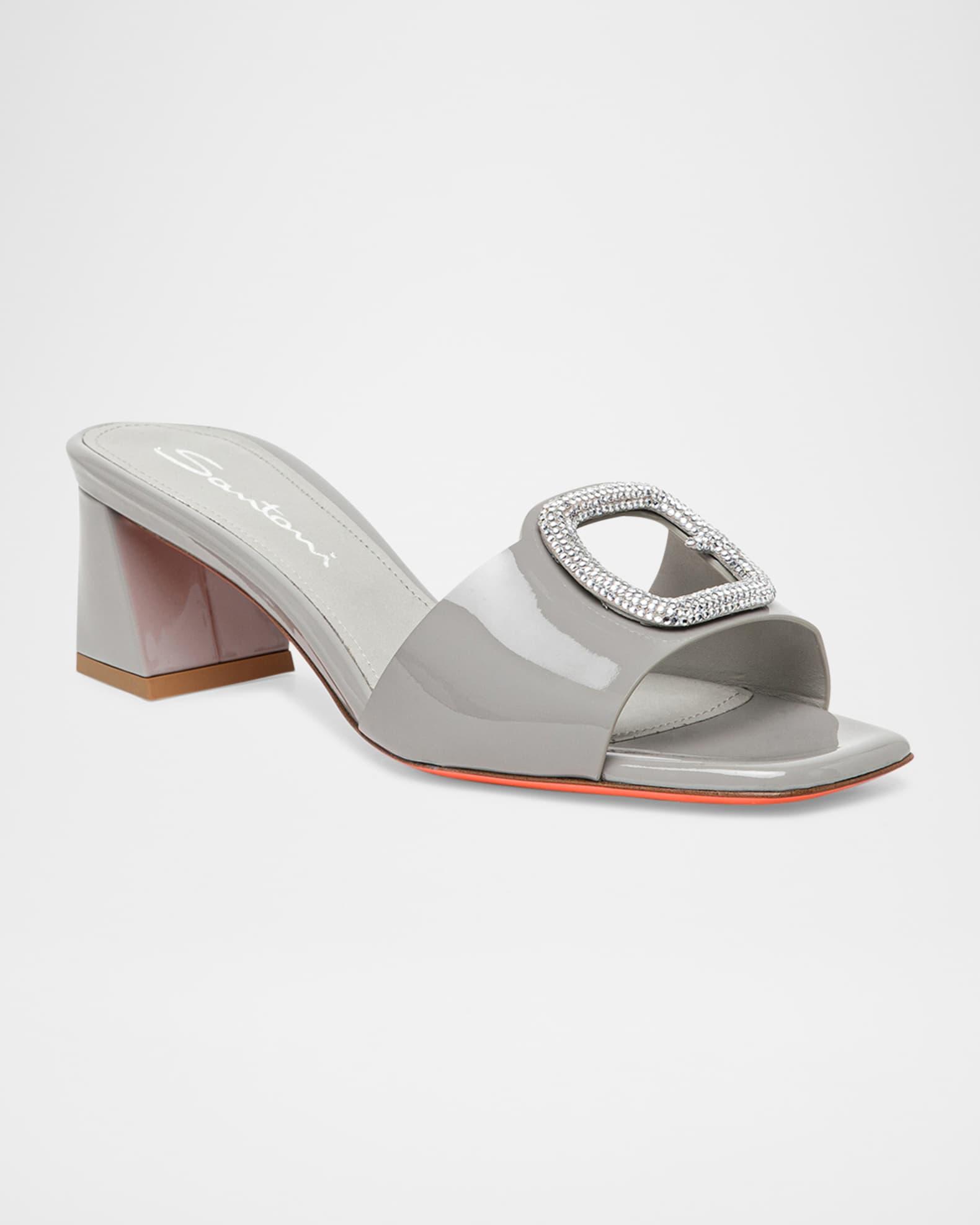 Marta Patent Crystal-Buckle Mule Sandals Product Image