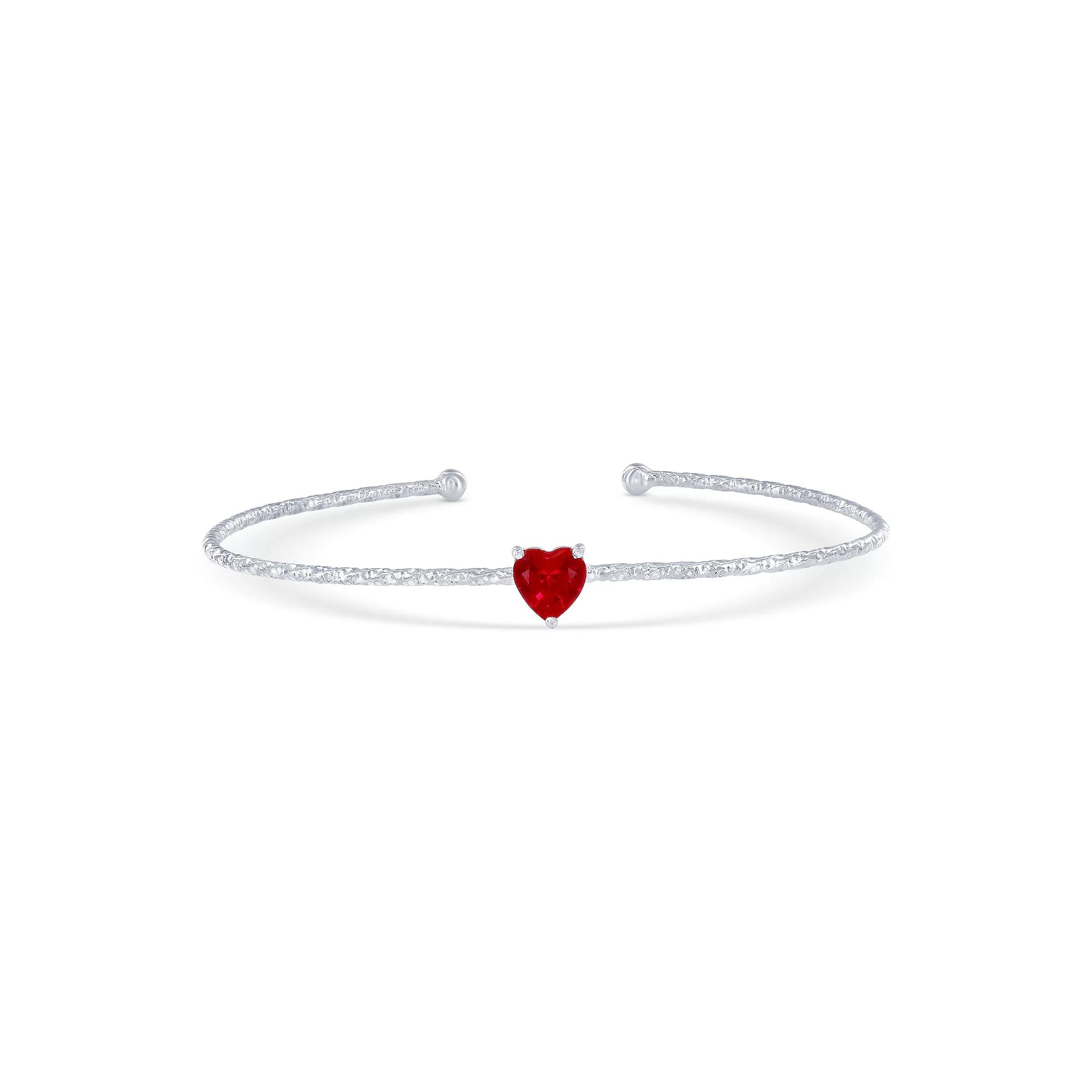 Argento Bella Sterling Silver Cubic Zirconia Birthstone Heart Bangle Bracelet, Women's, Size: 7", July Product Image