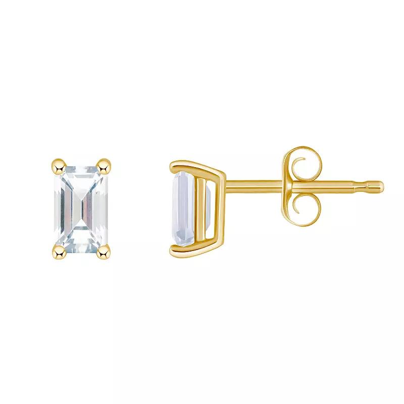 14k White Gold Emerald Cut Birthstone Stud Earrings, Women's, White Topaz Apr Product Image