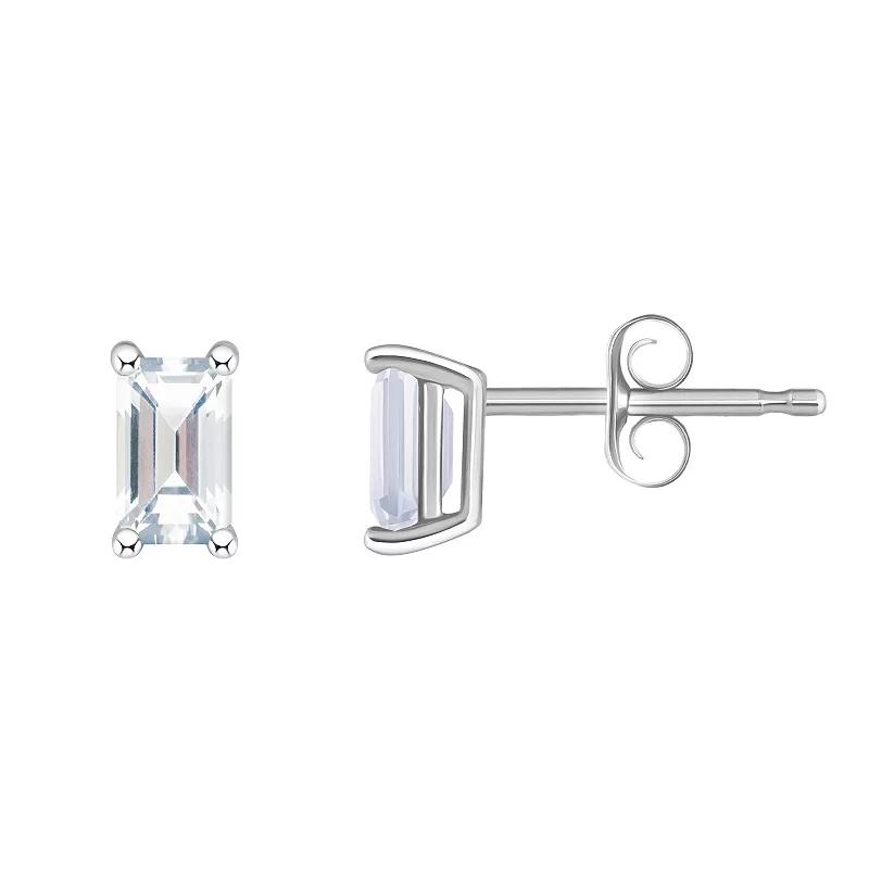 14k White Gold Emerald Cut Birthstone Stud Earrings, Women's, White Topaz Apr Product Image