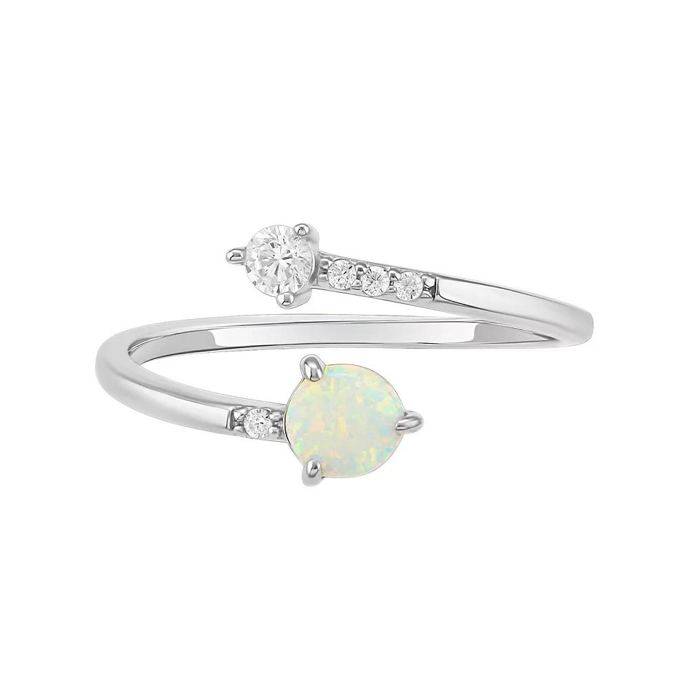 PRIMROSE Sterling Silver Cubic Zirconia & Opal Bypass Ring, Women's, Size: 7, Sterling Silver White Product Image