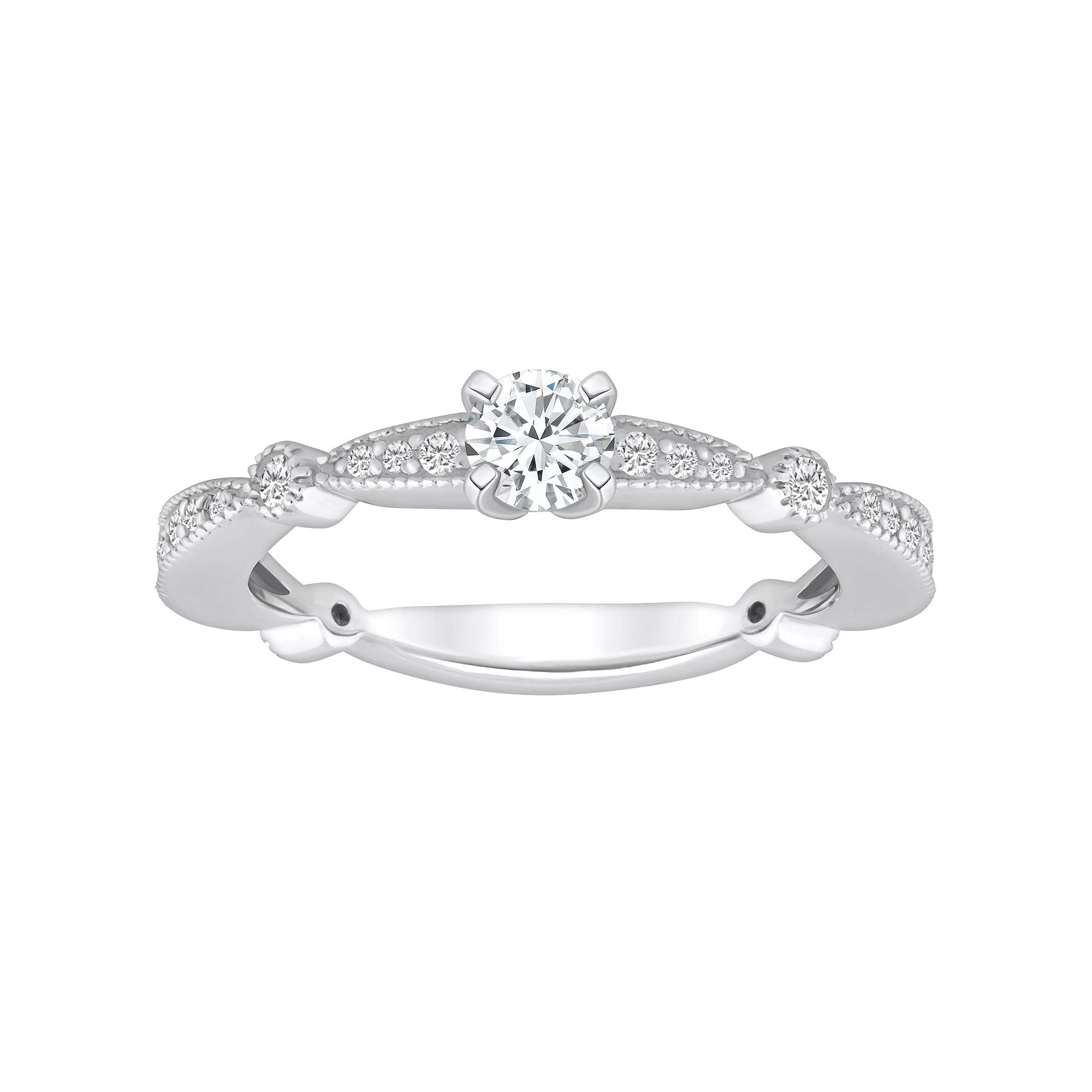 Alyson Layne 14k Gold 1/2 Carat T.W. Diamond Round Cut Scalloped Band Engagement Ring, Womens 14k White Gold Product Image