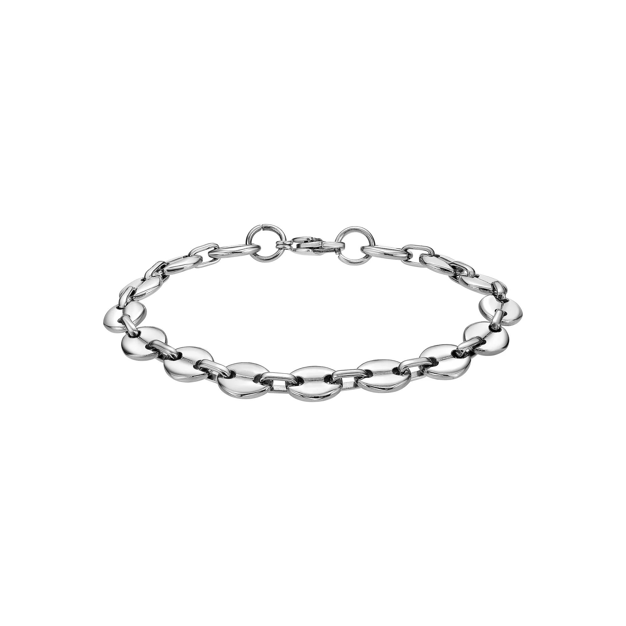 LYNX Men's Stainless Steel Coin Link Chain Bracelet, Size: 9, White Product Image