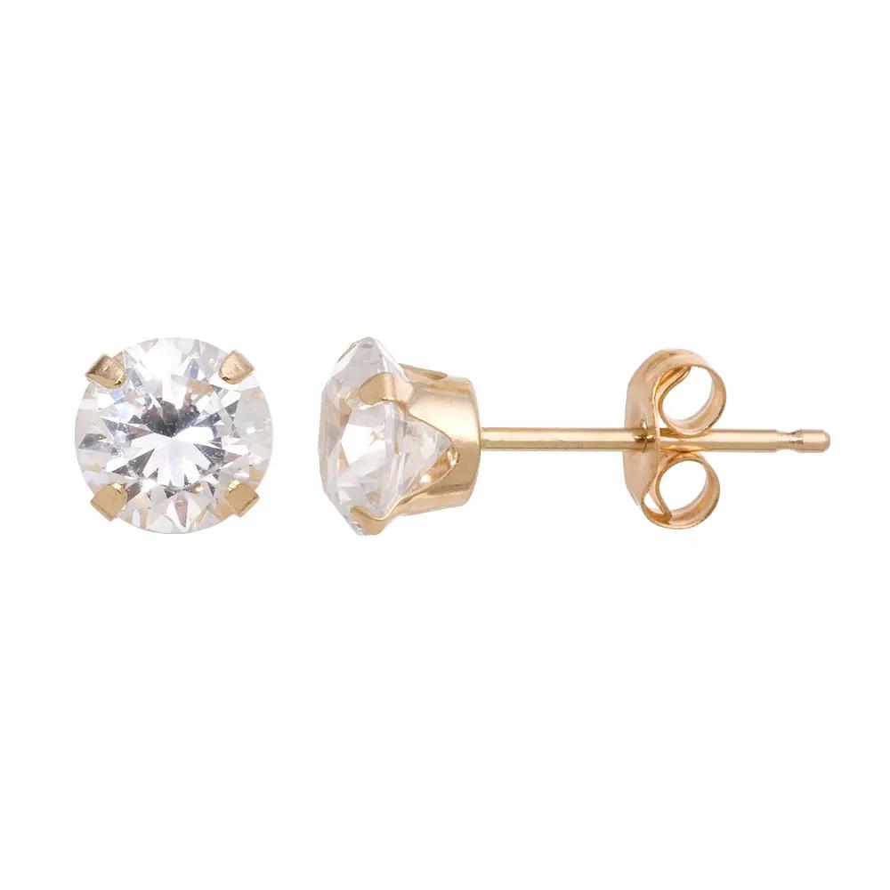 Taylor Grace 10k Gold Cubic Zirconia Stud Earrings, Women's, White Product Image