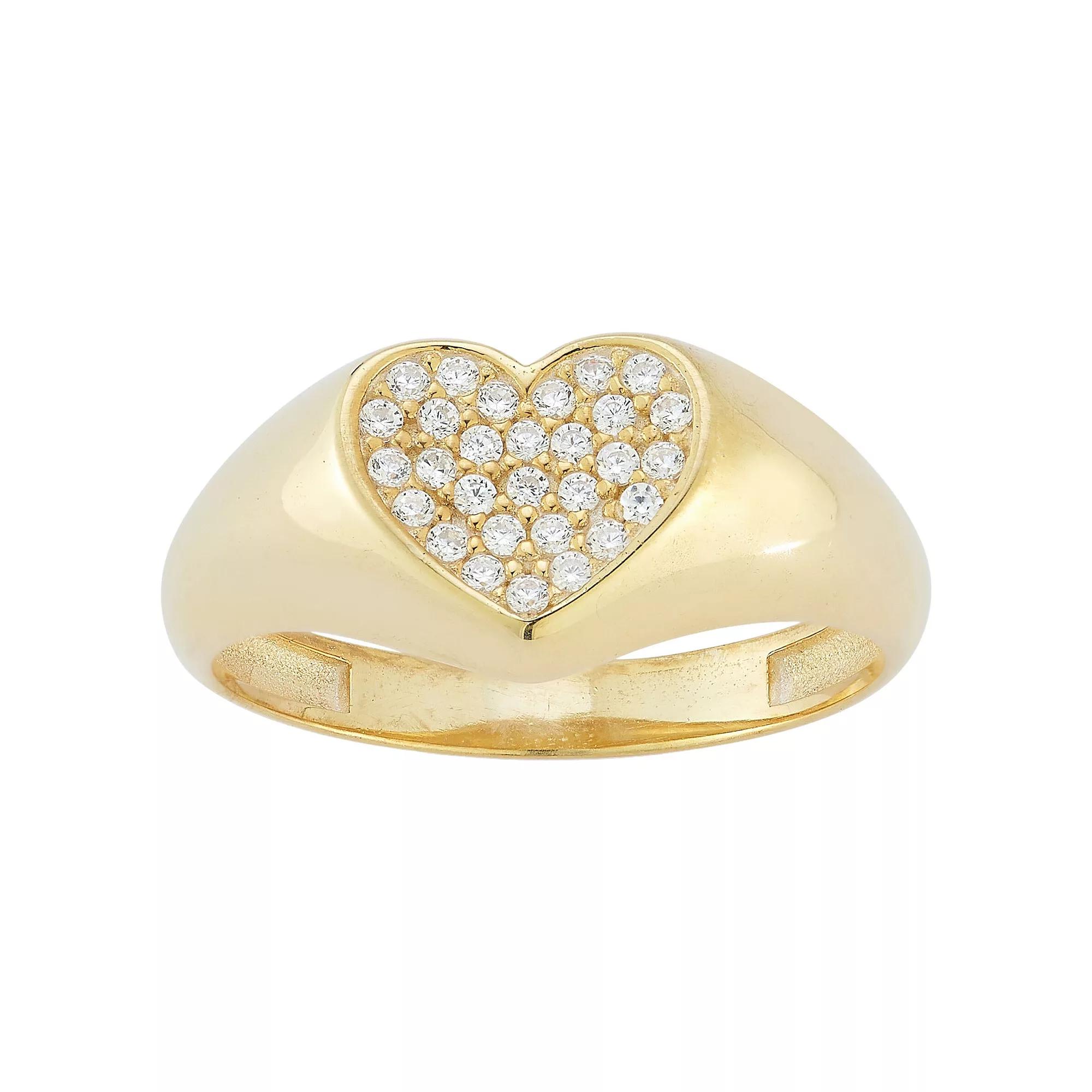 Sunkissed Sterling Cubic Zirconia Heart Signet Ring, Women's, Size: 7, Gold Tone Product Image