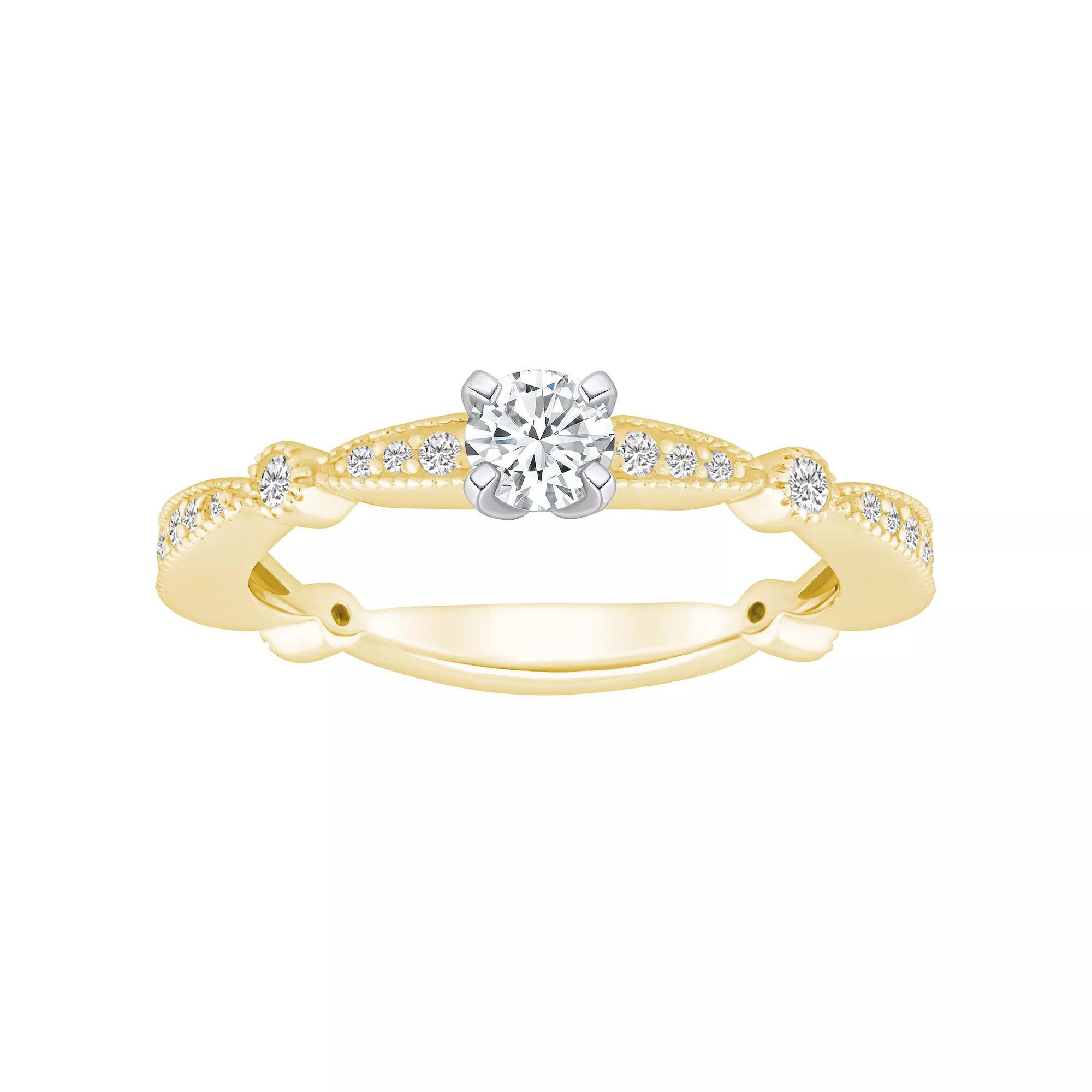 Alyson Layne 14k Gold 1/2 Carat T.W. Diamond Round Cut Scalloped Band Engagement Ring, Women's, Size: 9, 14k Two Tone Gold Product Image