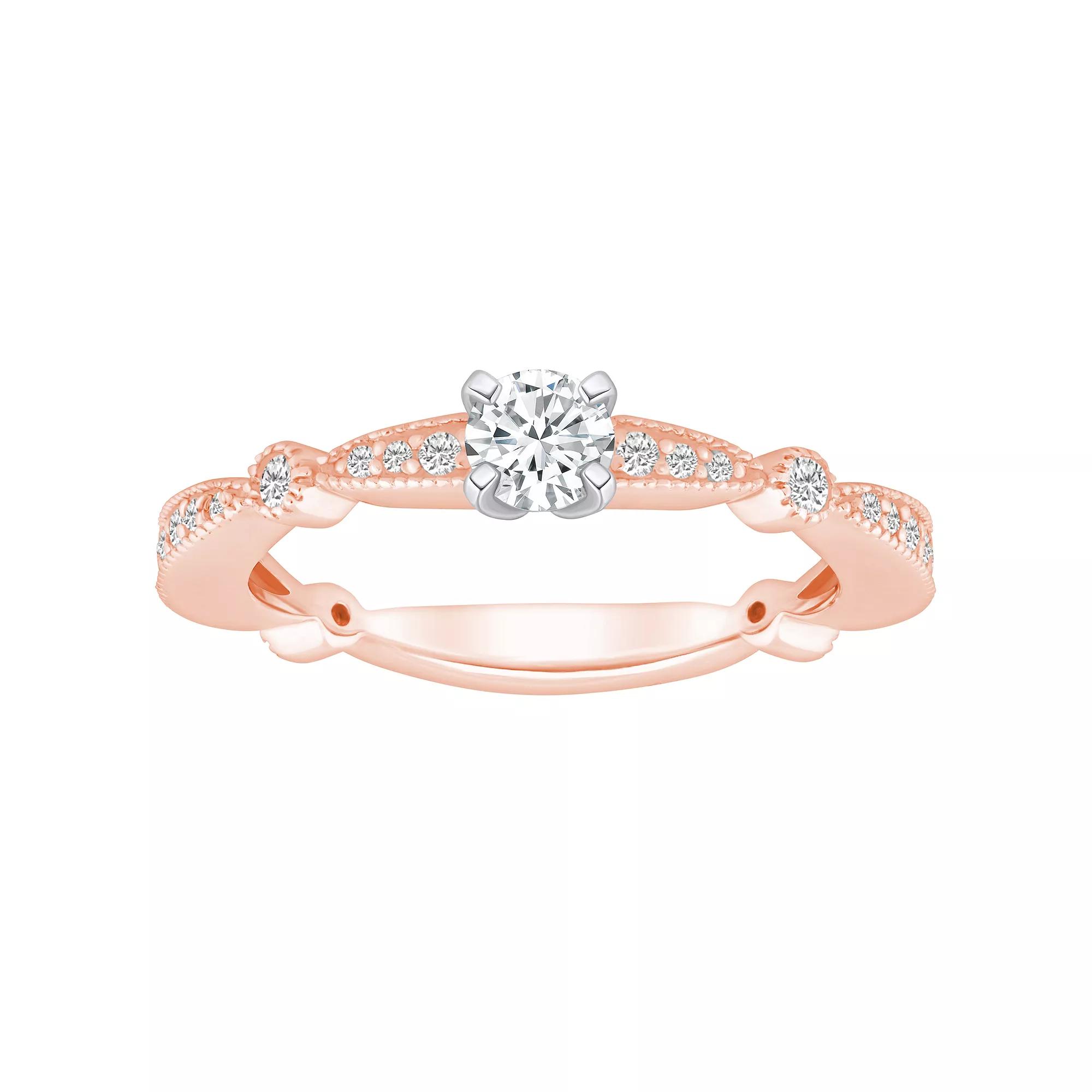 Alyson Layne 14k Gold 1/2 Carat T.W. Diamond Round Cut Scalloped Band Engagement Ring, Women's, Size: 5, 14k Two Tone Rose Gold Product Image