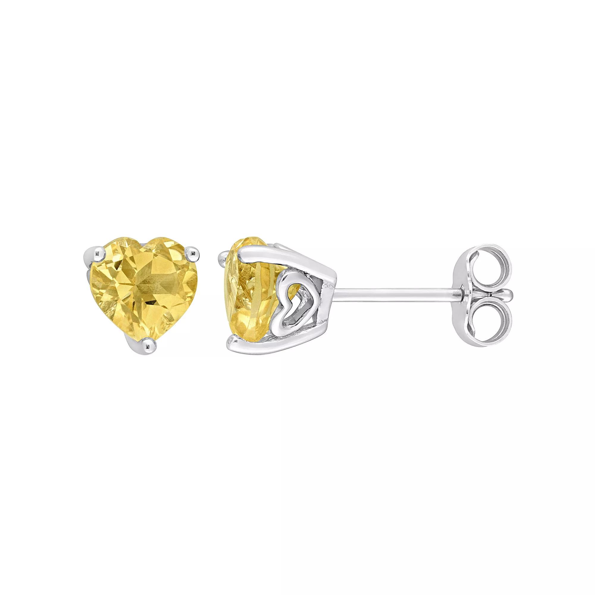 Stella Grace Sterling Silver & Gemstone Heart Stud Earrings, Women's, Citrine Product Image