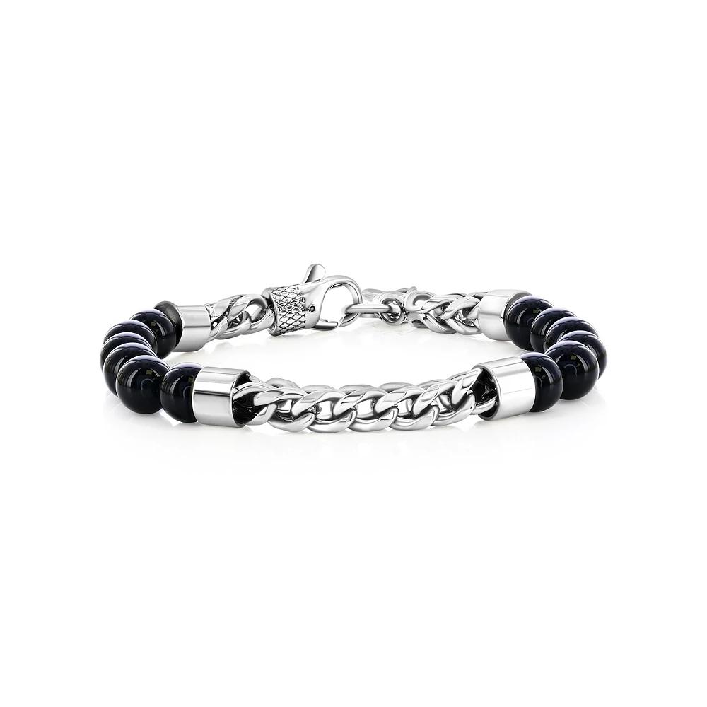 Men's Metallo Stainless Steel Chain & Stone Bead Bracelet, Size: 8.5", Black Product Image