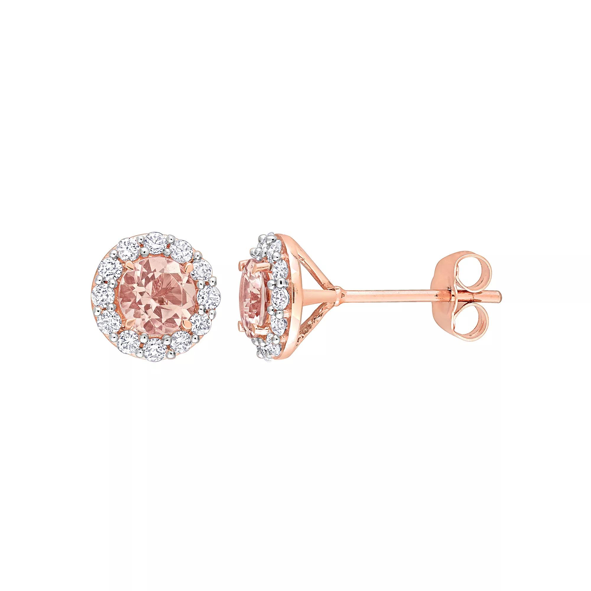 Stella Grace 10K Rose Gold Morganite & 3/8 Carat T.W. Diamond Stud Earrings, Womens, 10k Rsgold Product Image