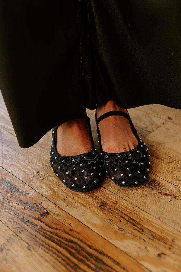 The Ariel Rhinestone Embellished Flat in Black Product Image