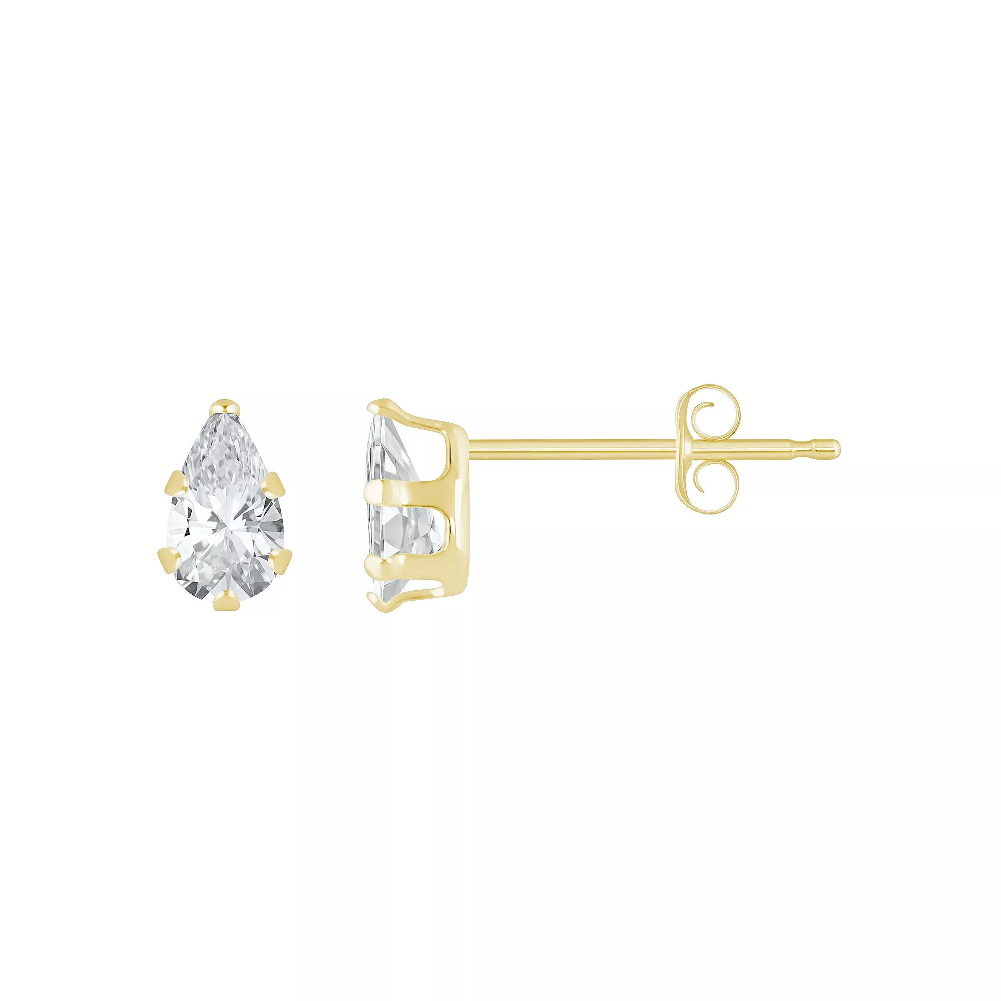 Celebration Gems 14k Gold Pear Shaped Emerald Stud Earrings, Women's Product Image