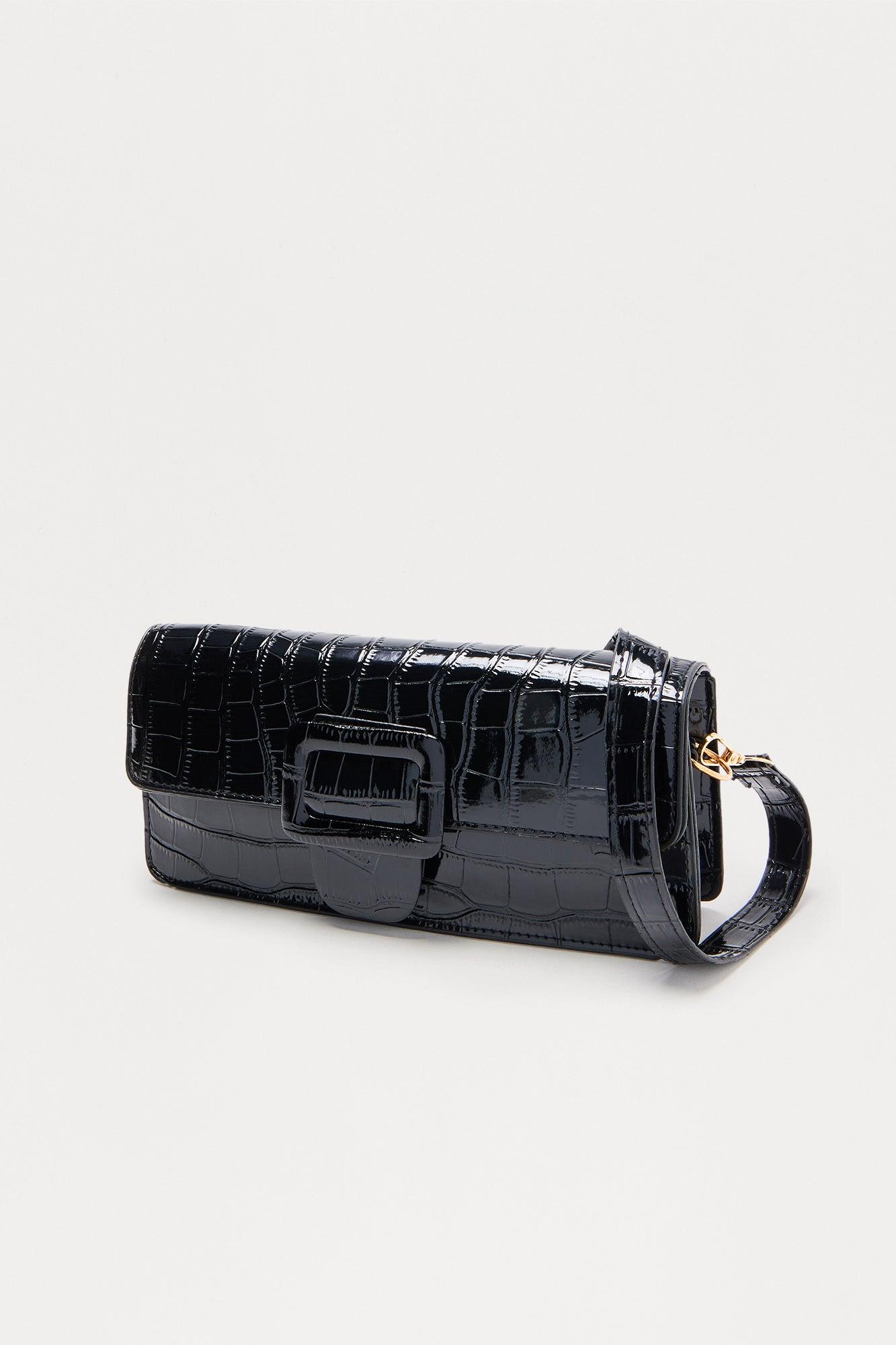 Make A Plan Embossed Croc Shoulder Handbag - Black Female Product Image