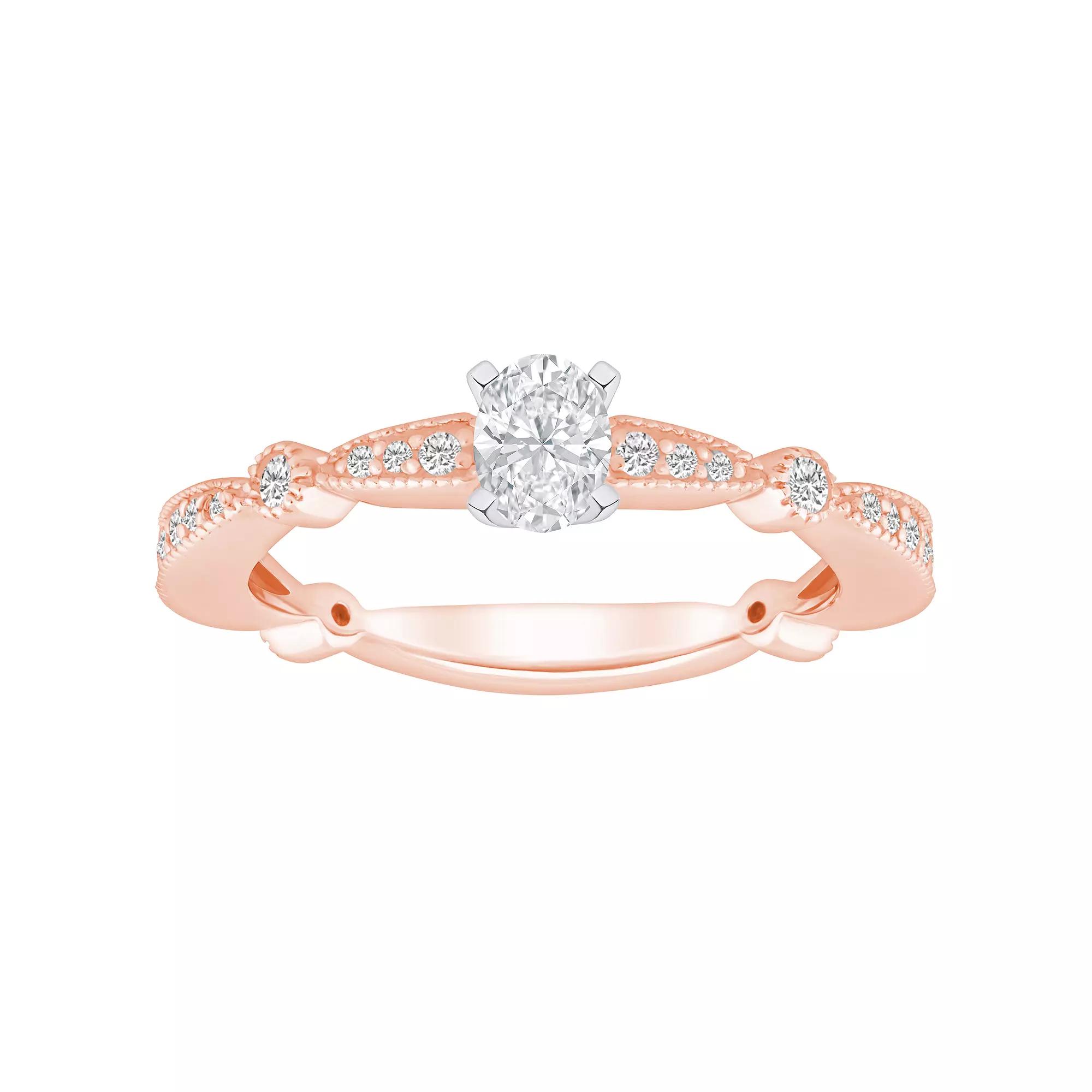 Alyson Layne 14k Gold 1/2 Carat T.W. Diamond Oval Cut Scalloped Band Engagement Ring, Women's, Size: 6.50, 14k White Gold Product Image