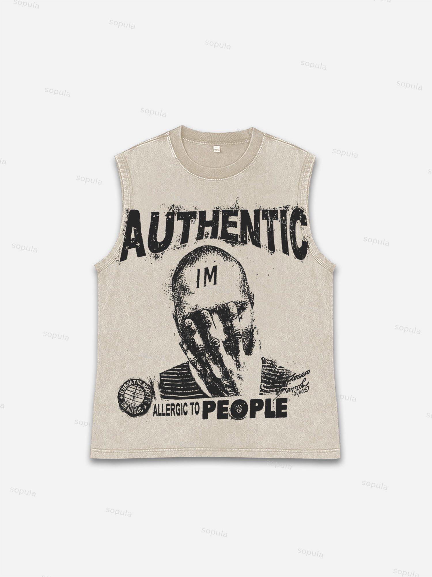 Retro I Am Allergic To People Graphic Wash Tank Top Product Image