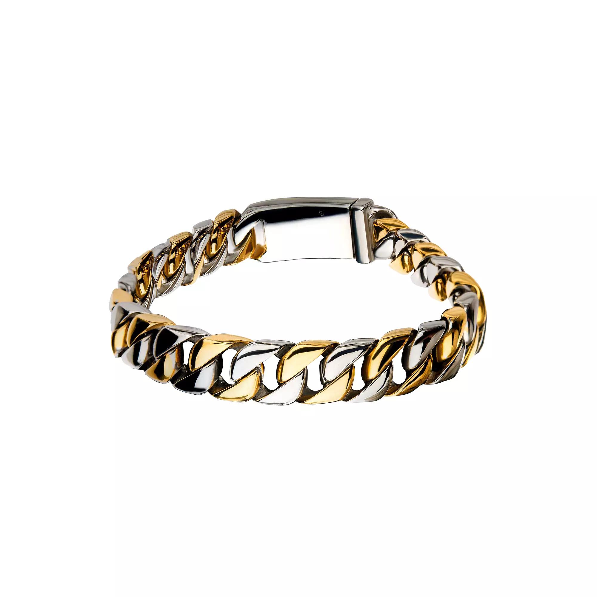Men's Two Tone Stainless Steel Curb Chain Bracelet, Size: 8.5", Multi Product Image