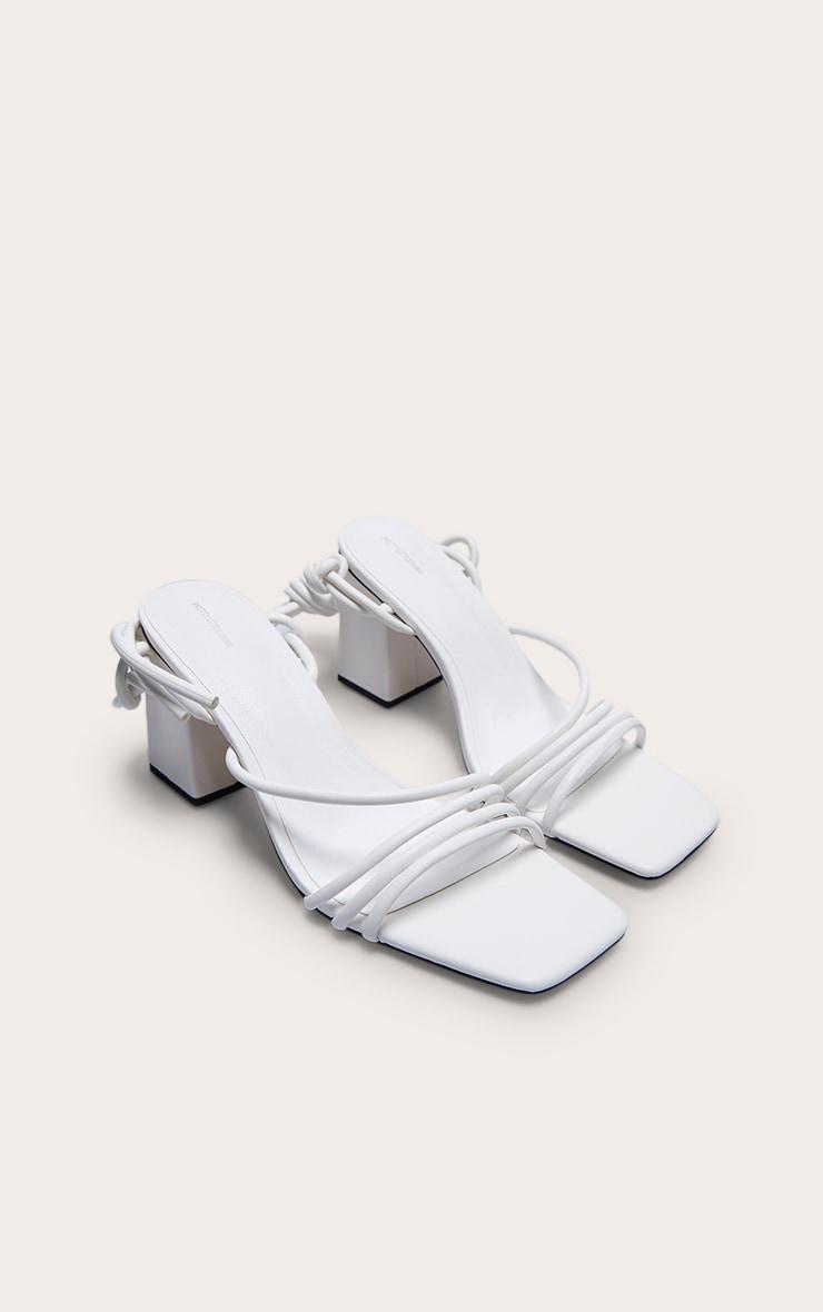 White Pu Square Toe Strappy Low Block Heeled Sandals Product Image