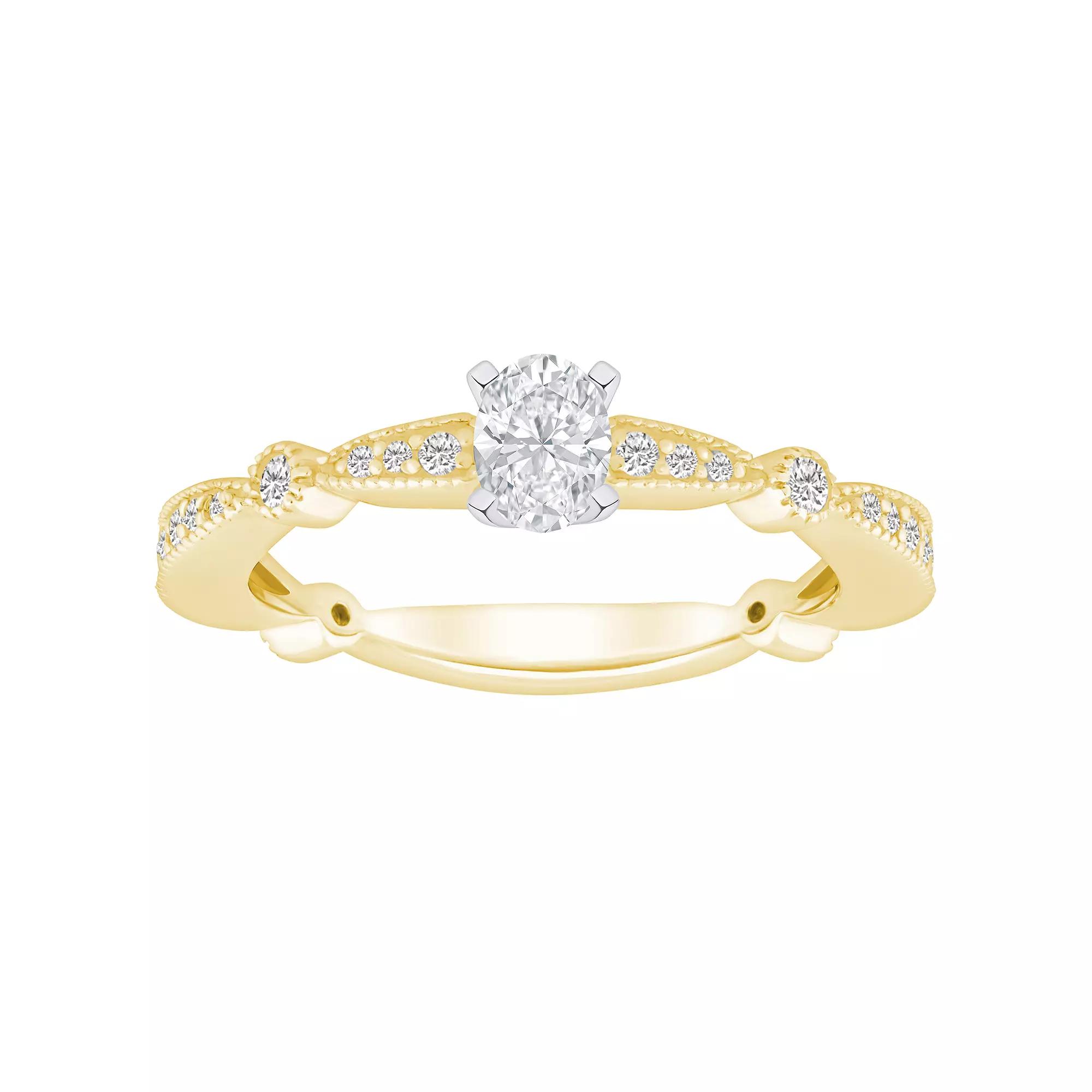Alyson Layne 14k Gold 1/2 Carat T.W. Diamond Oval Cut Scalloped Band Engagement Ring, Womens 14k White Gold Product Image