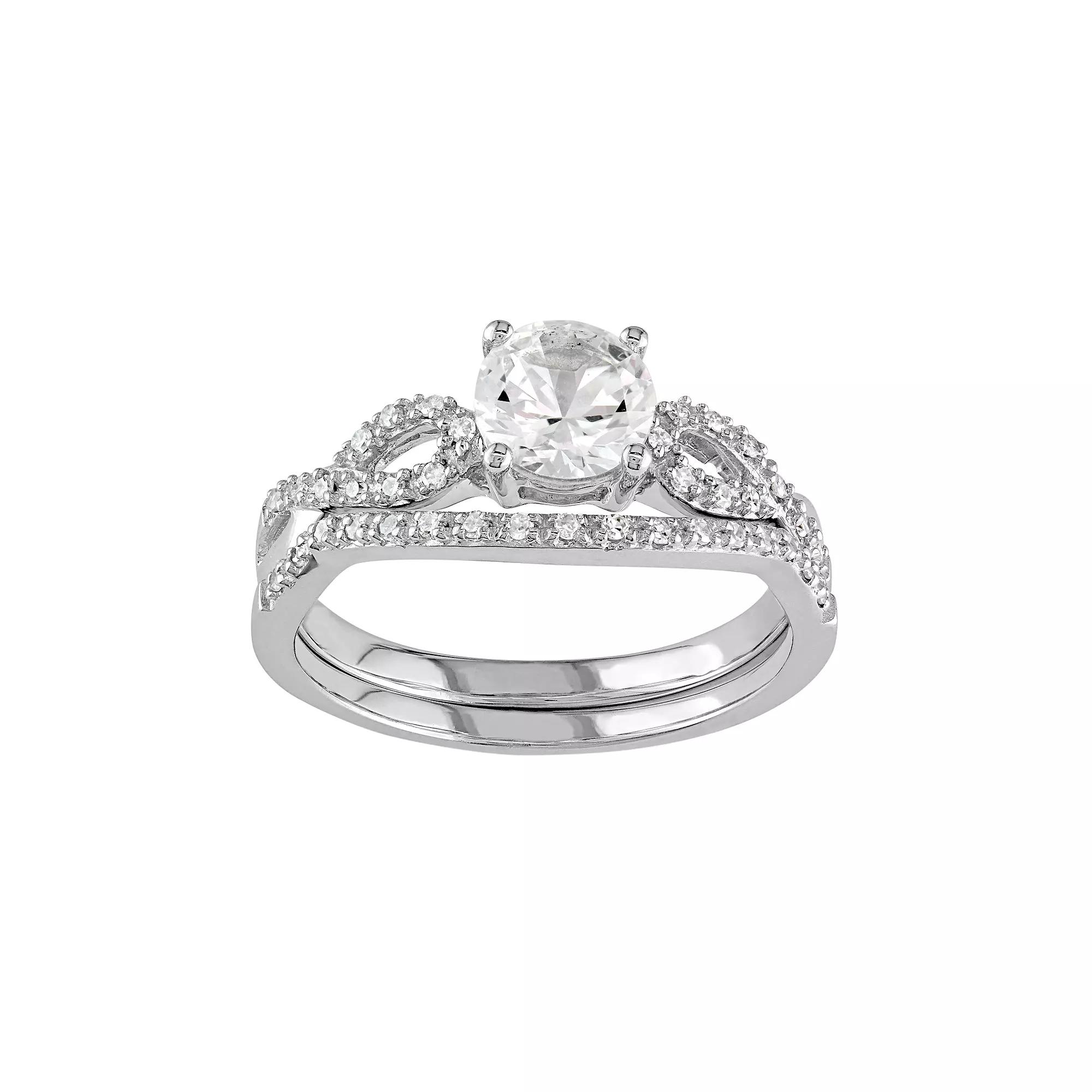 Stella Grace 10k White Gold Lab-Created White Sapphire & 1/6 Carat T.W. Diamond Engagement Ring Set, Womens Product Image
