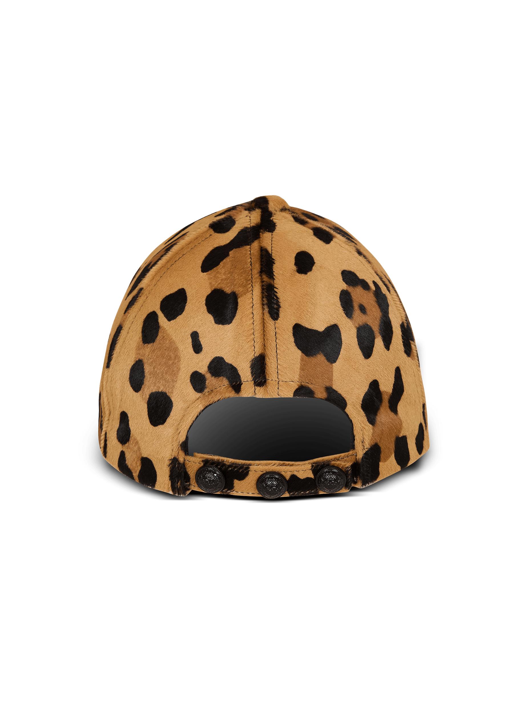 Ponyskin-style leather cap with leopard pattern Product Image