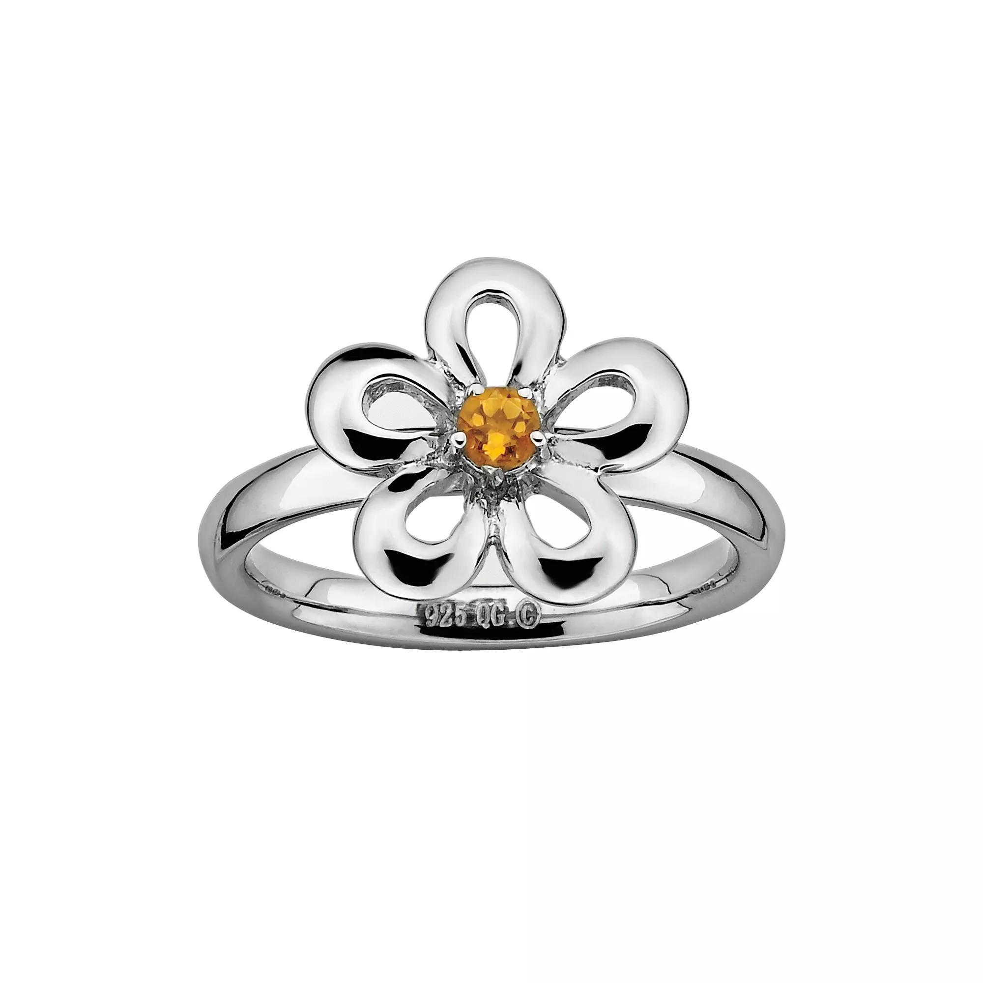 Stacks & Stones Sterling Silver Citrine Flower Stack Ring, Women's, Size: 6, Yellow Product Image