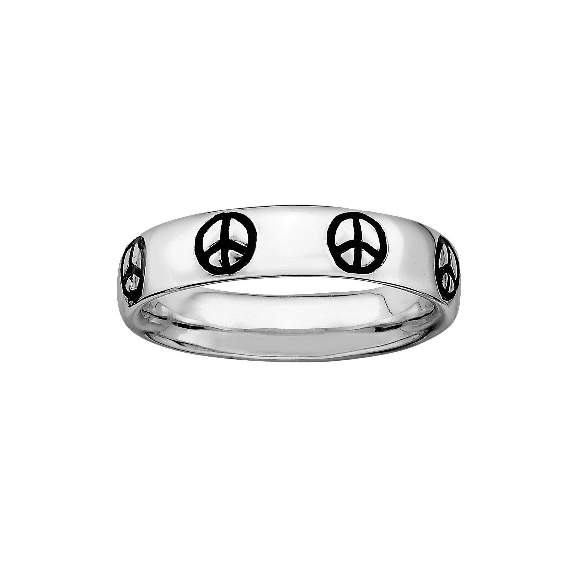 Stacks & Stones Sterling Silver Black Enamel Peace Sign Stack Ring, Women's, Size: 5 Product Image
