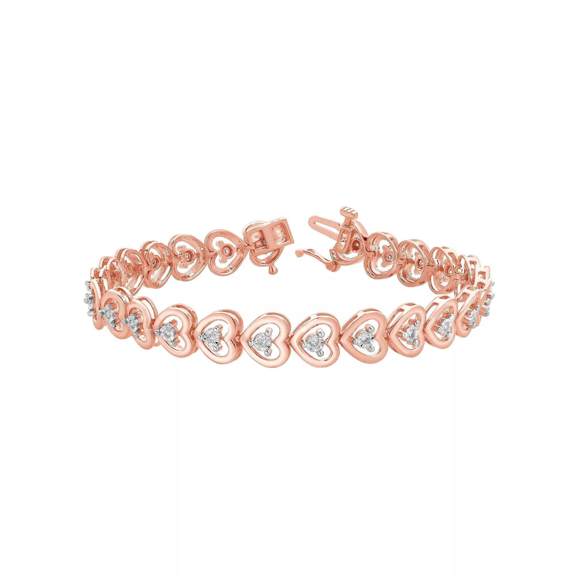 Diamond Brilliance Sterling Silver 1/4 Carat T.W. Lab-Created Diamond Heart Bracelet, Women's,  Product Image