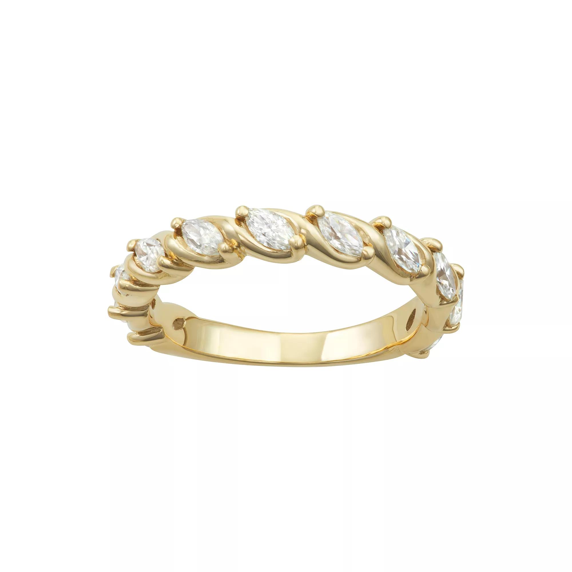 Charles & Colvard 14k Gold 3/4 Carat T.W. Lab-Created Moissanite Marquise Twisted Band, Women's, Size: 8, Yellow Product Image