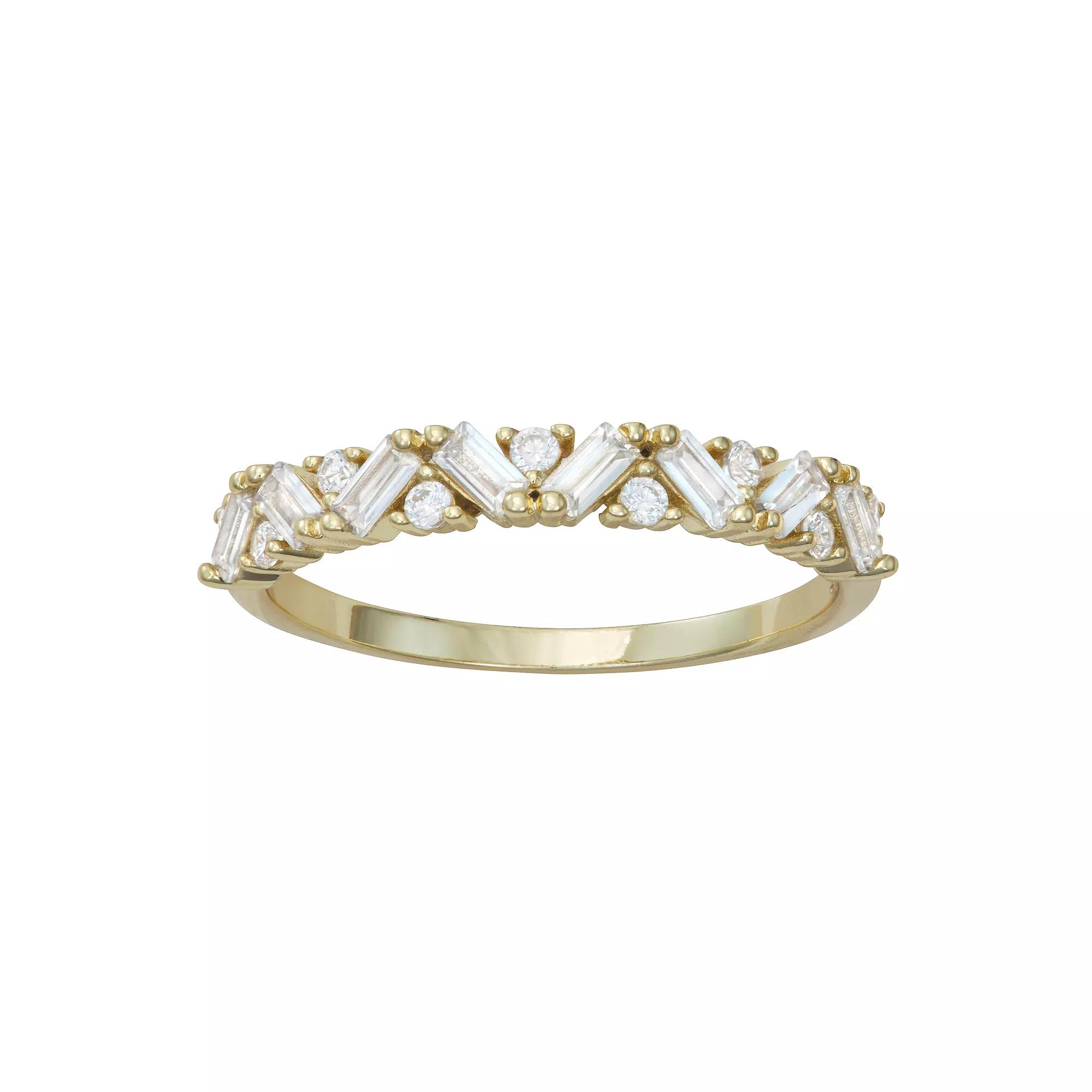 Contessa Di Capri 18k Gold Over Silver Cubic Zirconia Wedding Band Ring, Women's, Size: 6, Gold Tone Clear Product Image