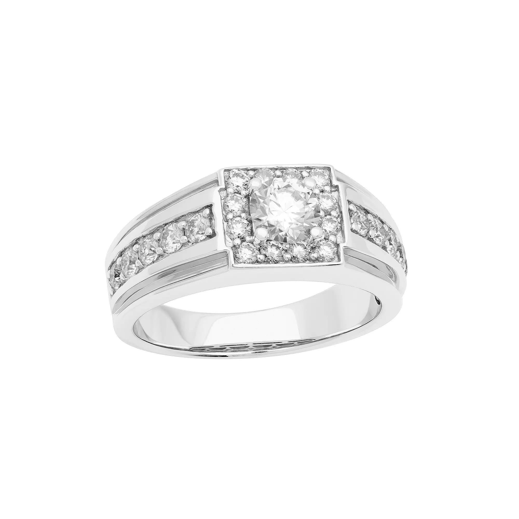 Men's AXL Sterling Silver Lab-Created Moissanite Halo Ring, Size: 11 Product Image