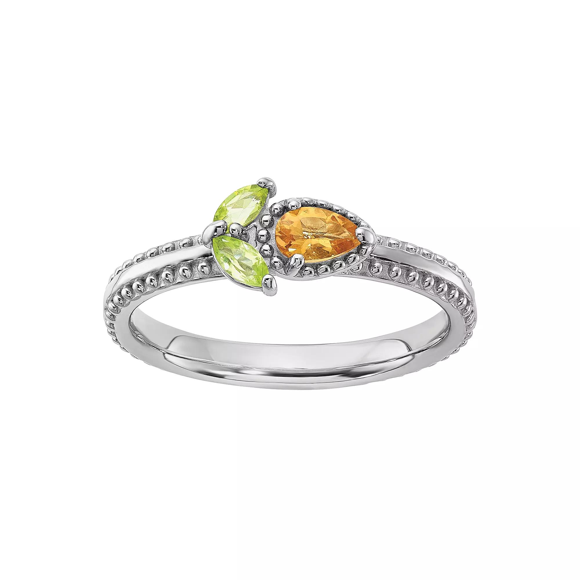 Stacks & Stones Sterling Silver Gemstone Flower Stackable Ring, Women's,  Product Image