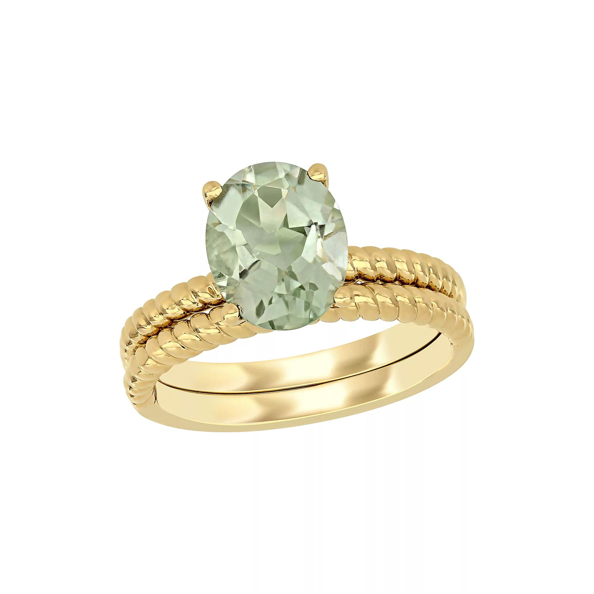 Stella Grace 14k Gold Green Quartz Bridal Ring Set, Womens Product Image