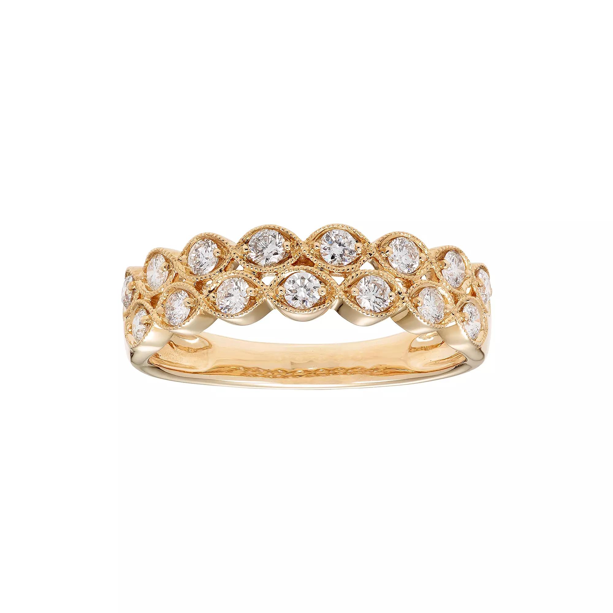 The Regal Collection 14k Gold 1/2 Carat T.W. IGL Certified Diamond Double Row Ring, Women's, Size: 6, White Product Image